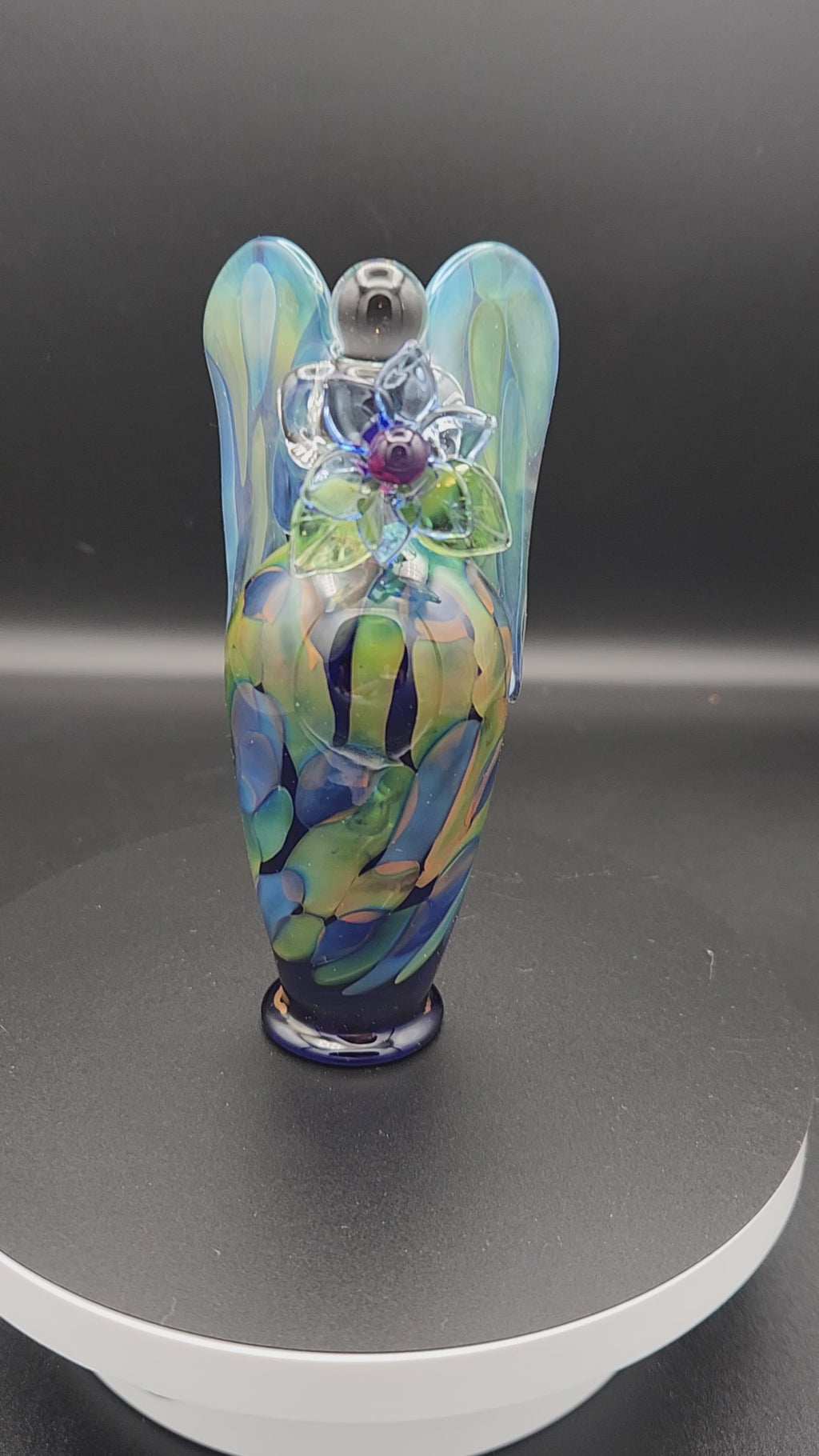 Gold & Silver Fumed Angel - Handcrafted Glass Figurine with Iridescent Wings