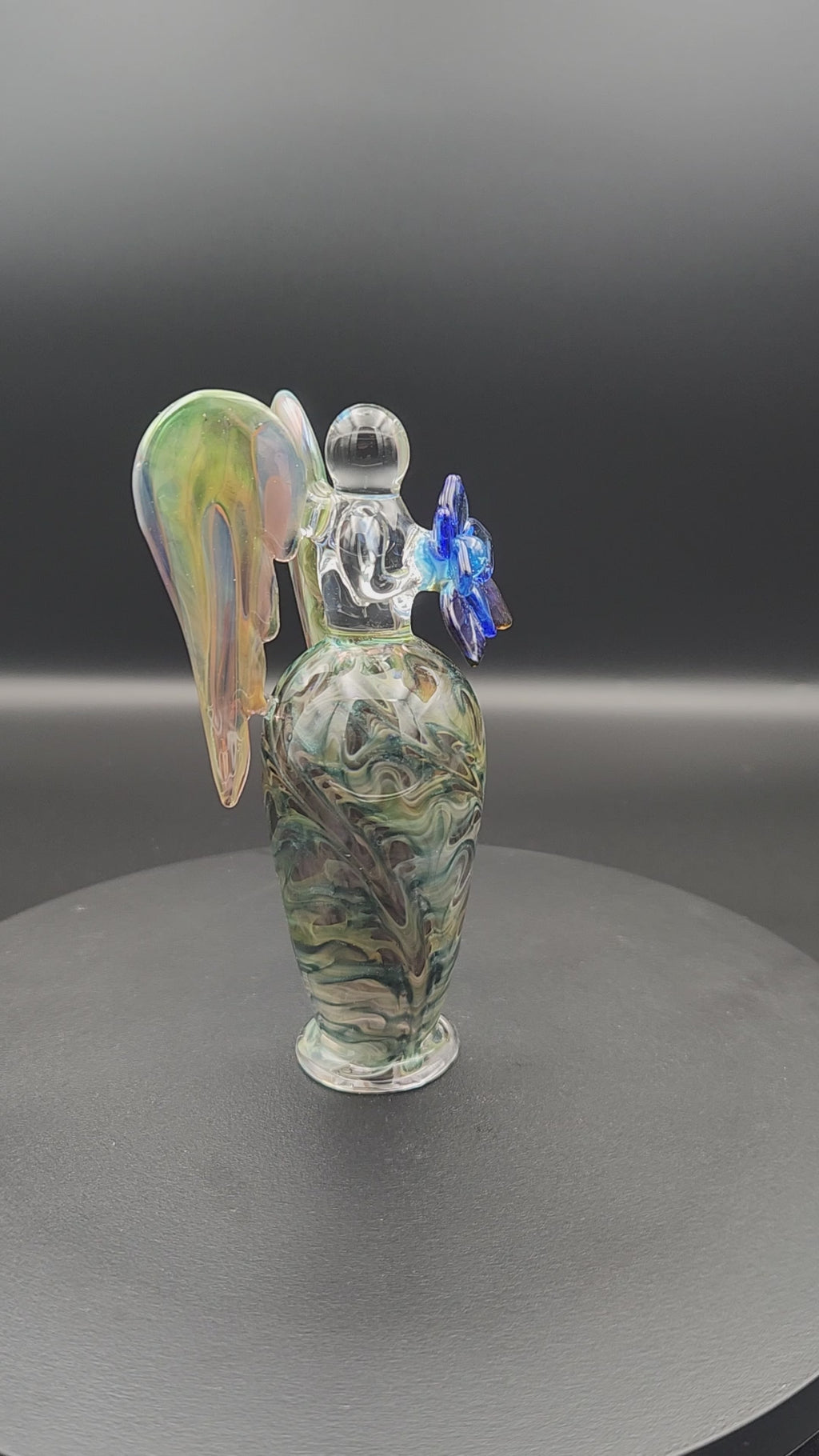 Iridescent Glass Angel Figurine with Floral Design - 5 Inch