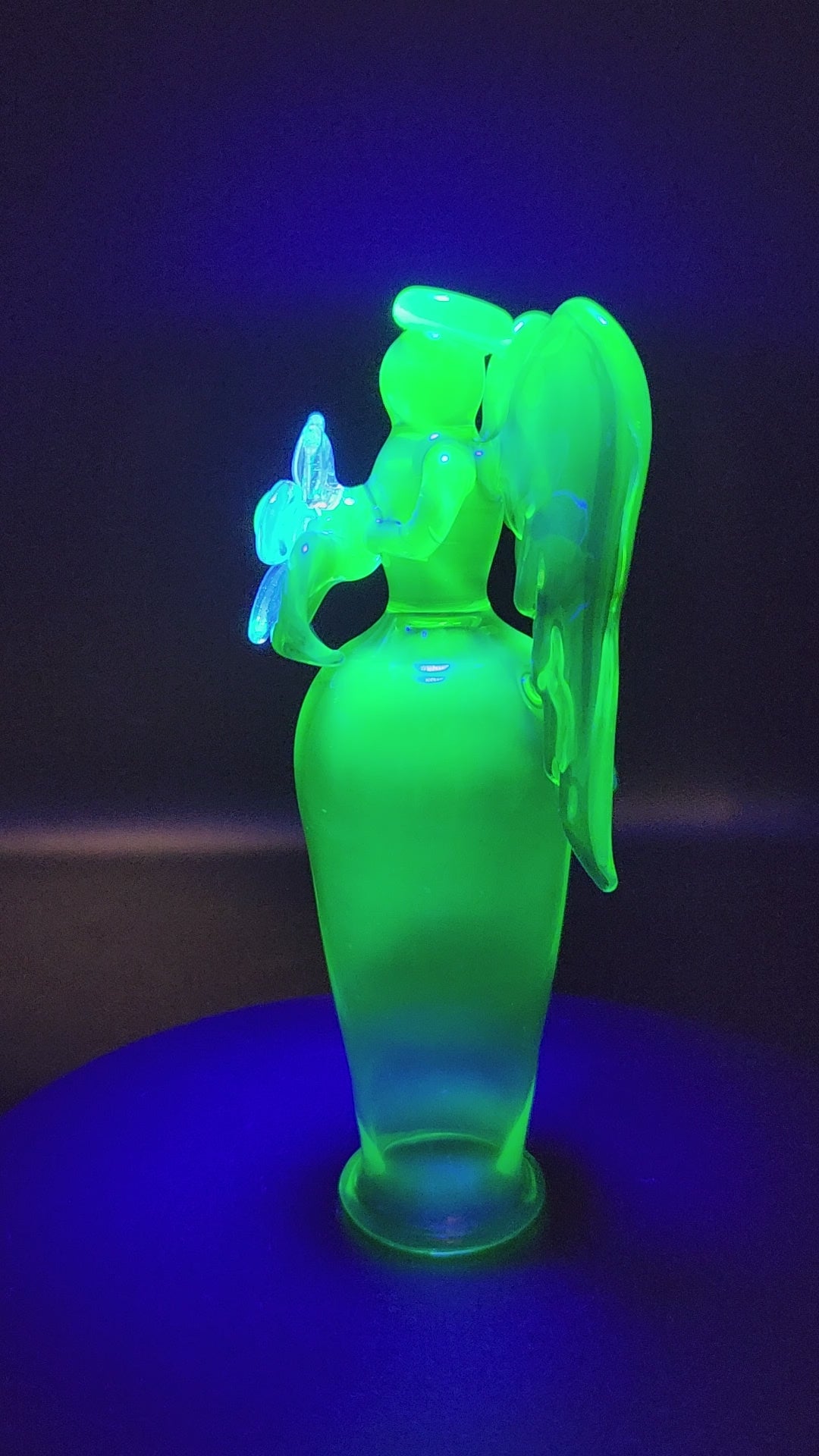 Vintage-Style UV Reactive Vaseline Glass Angel - Glowing Green Uranium Glass Figurine
