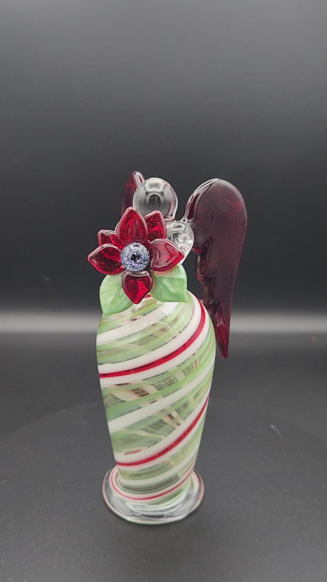 Candy Cane Angel - Handcrafted Glass Figurine with Red Heart Wings