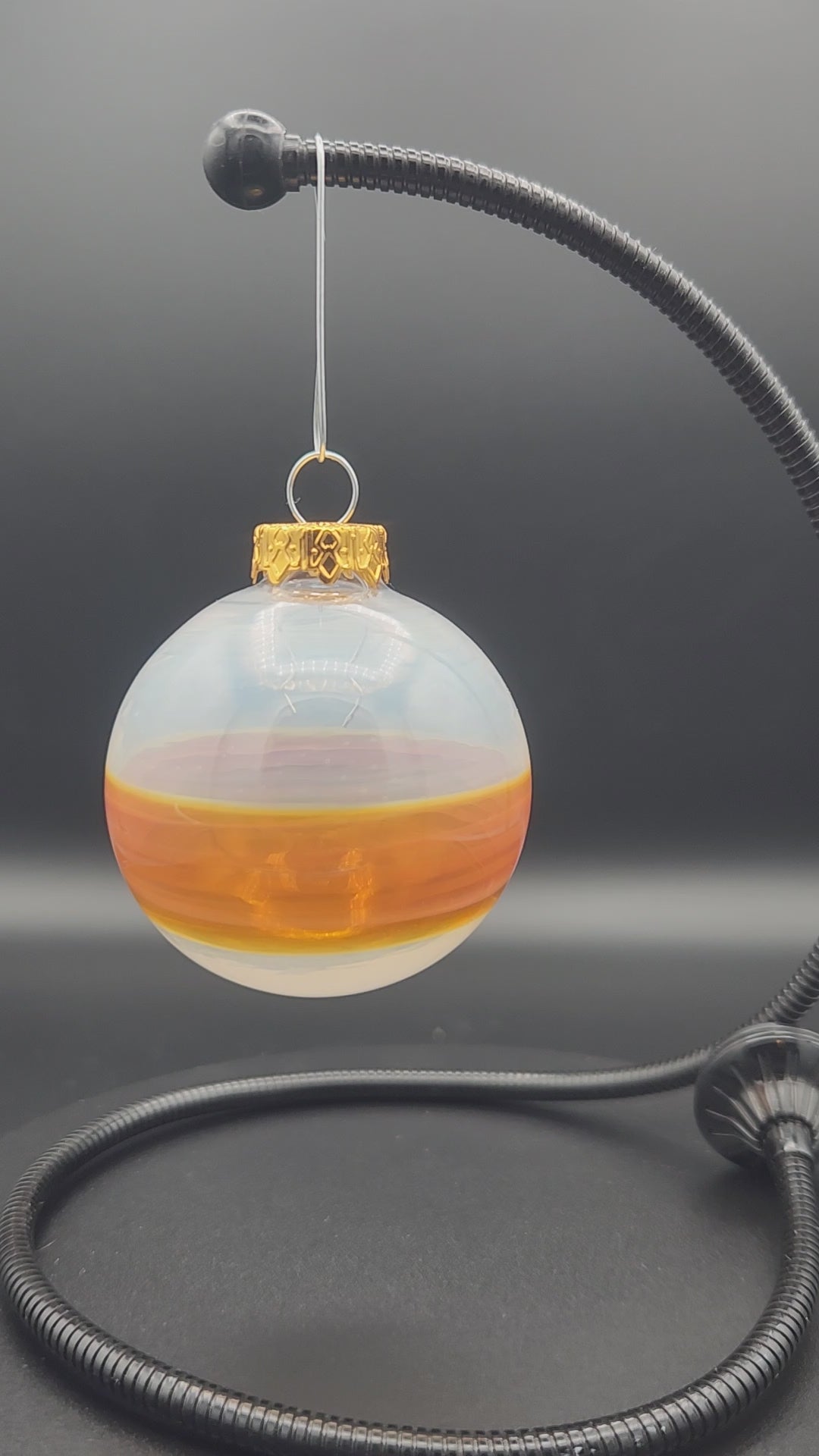 Handcrafted Glass Ornament - Amber & White