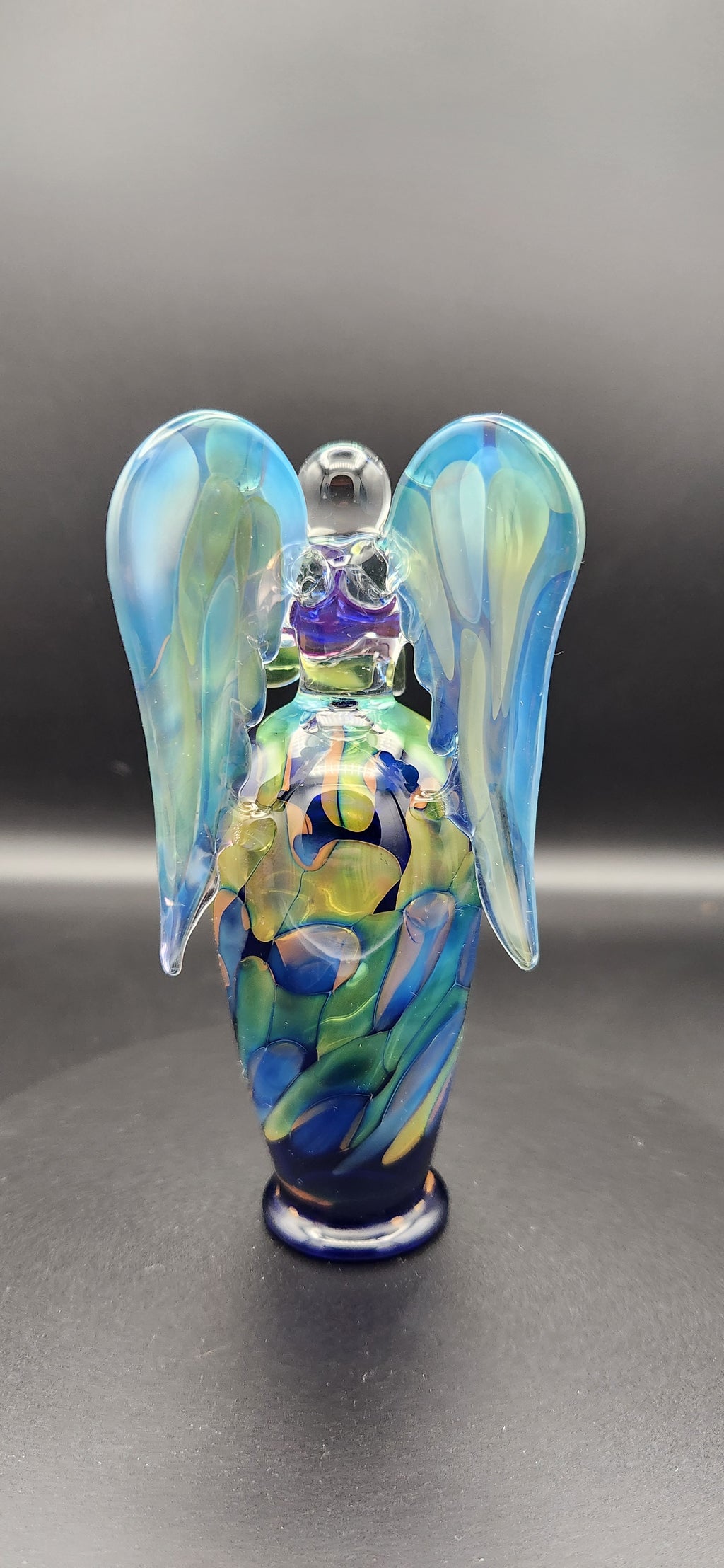 Gold & Silver Fumed Angel - Handcrafted Glass Figurine with Iridescent Wings
