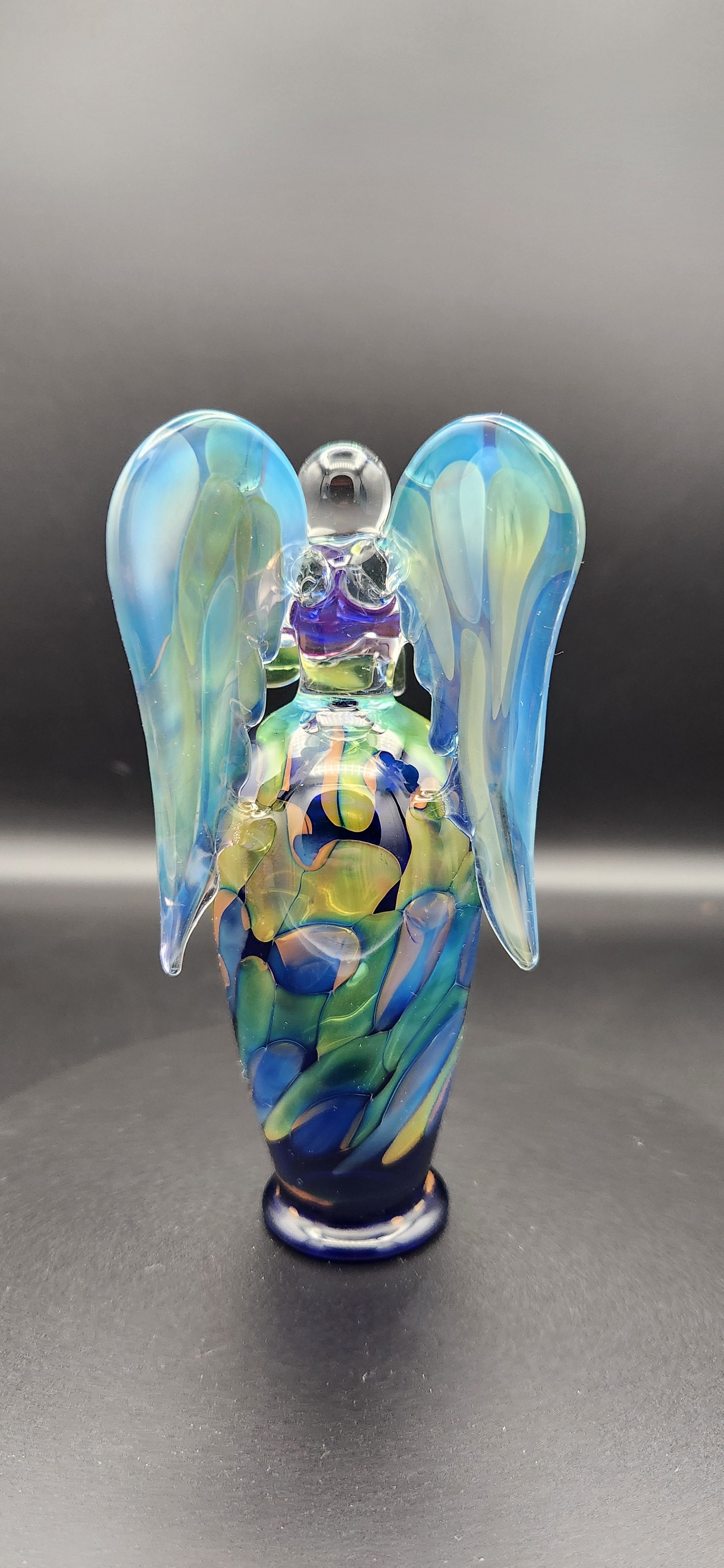 Gold & Silver Fumed Angel - Handcrafted Glass Figurine with Iridescent Wings