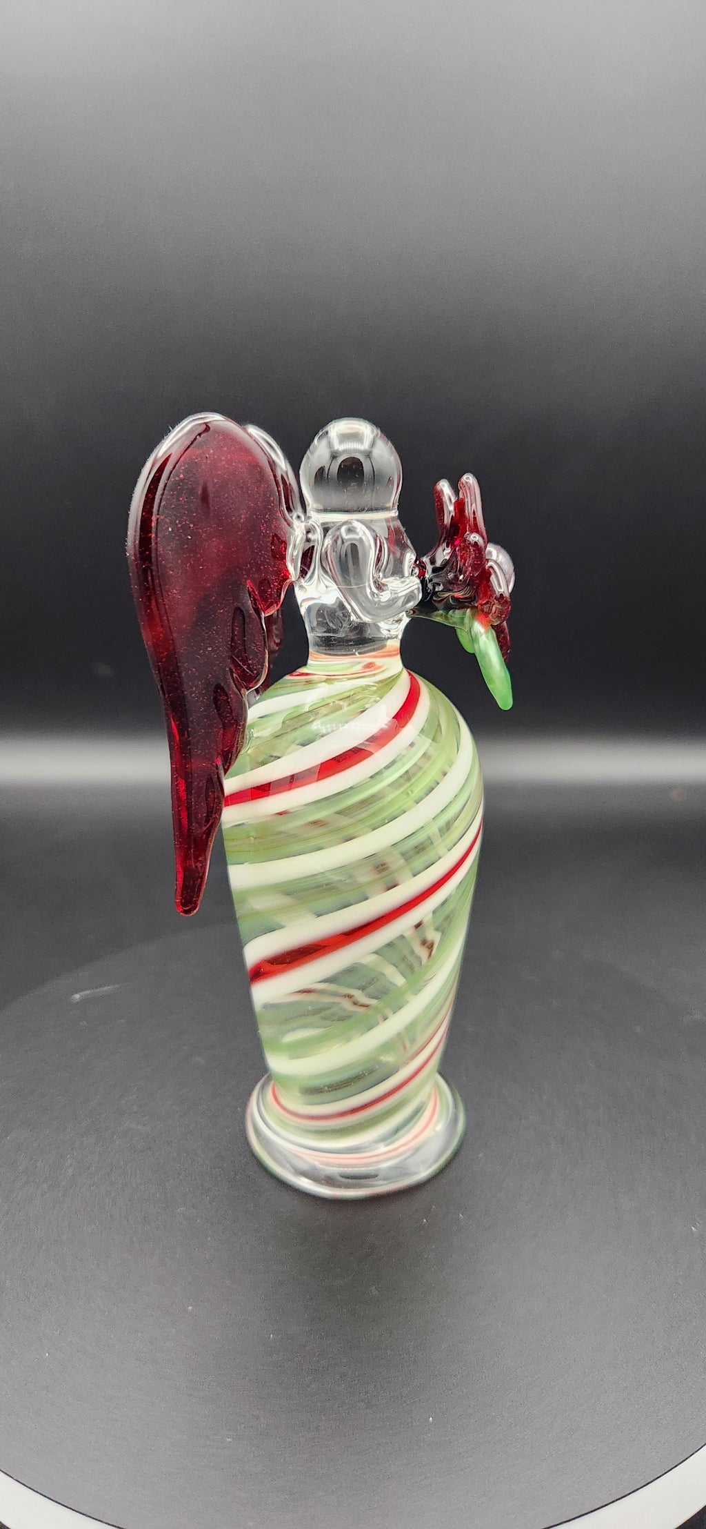 Candy Cane Angel - Handcrafted Glass Figurine with Red Heart Wings