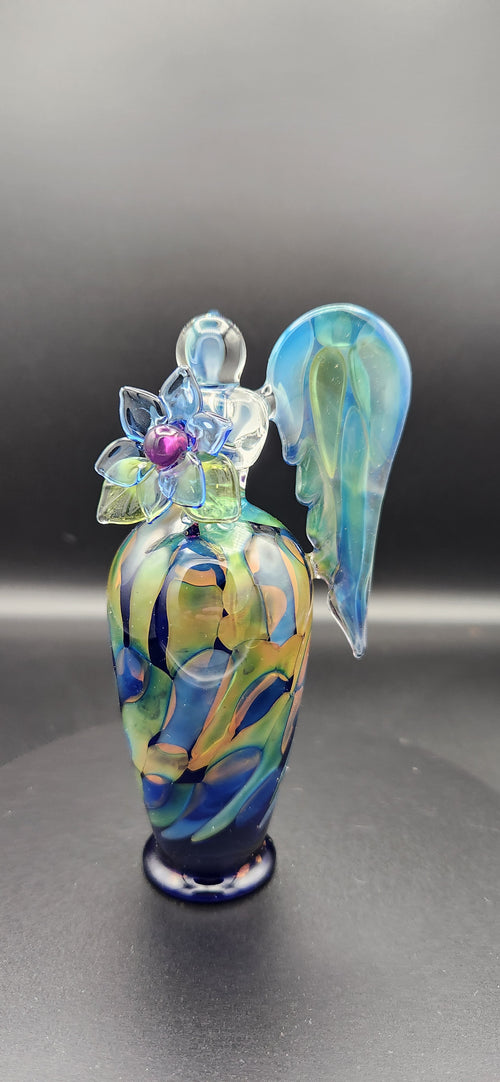 Gold & Silver Fumed Angel - Handcrafted Glass Figurine with Iridescent Wings