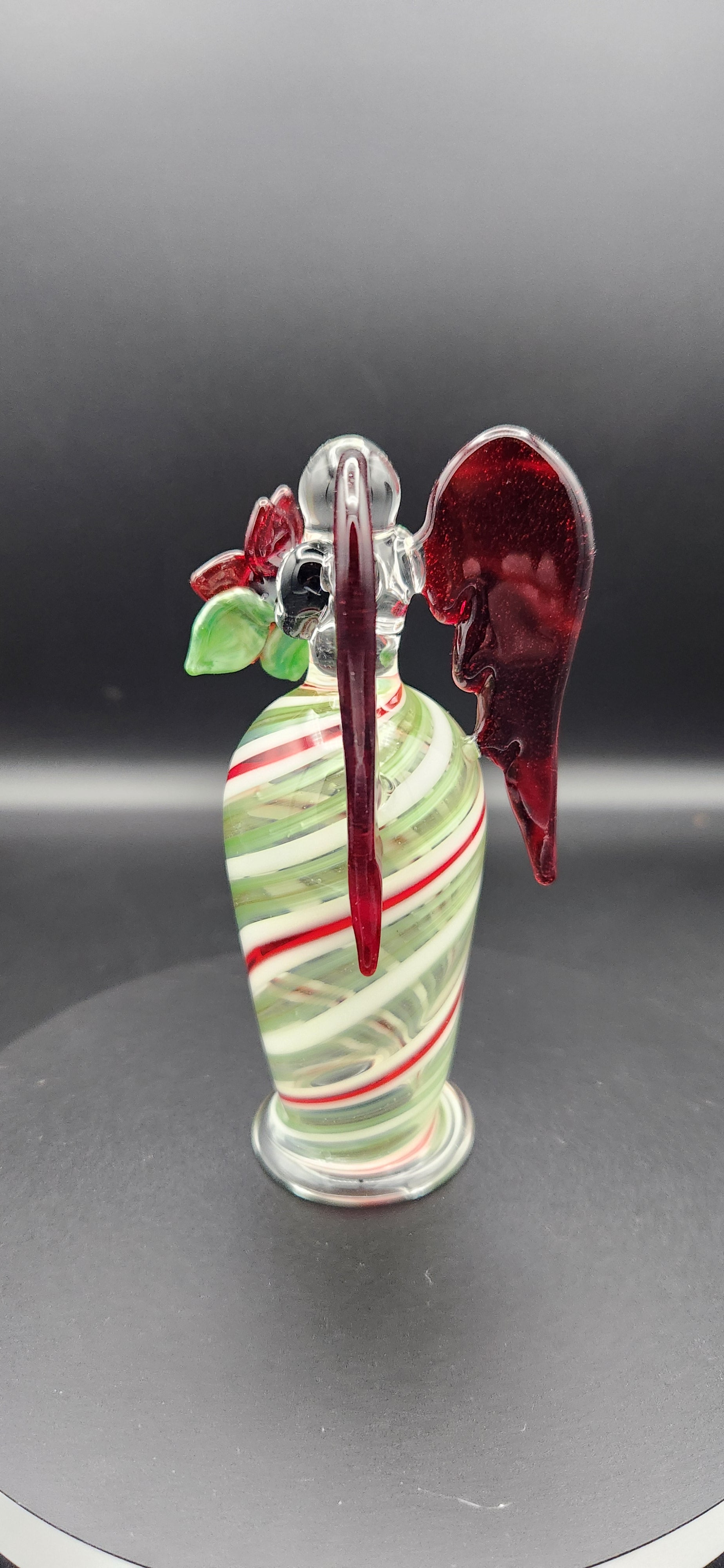 Candy Cane Angel - Handcrafted Glass Figurine with Red Heart Wings