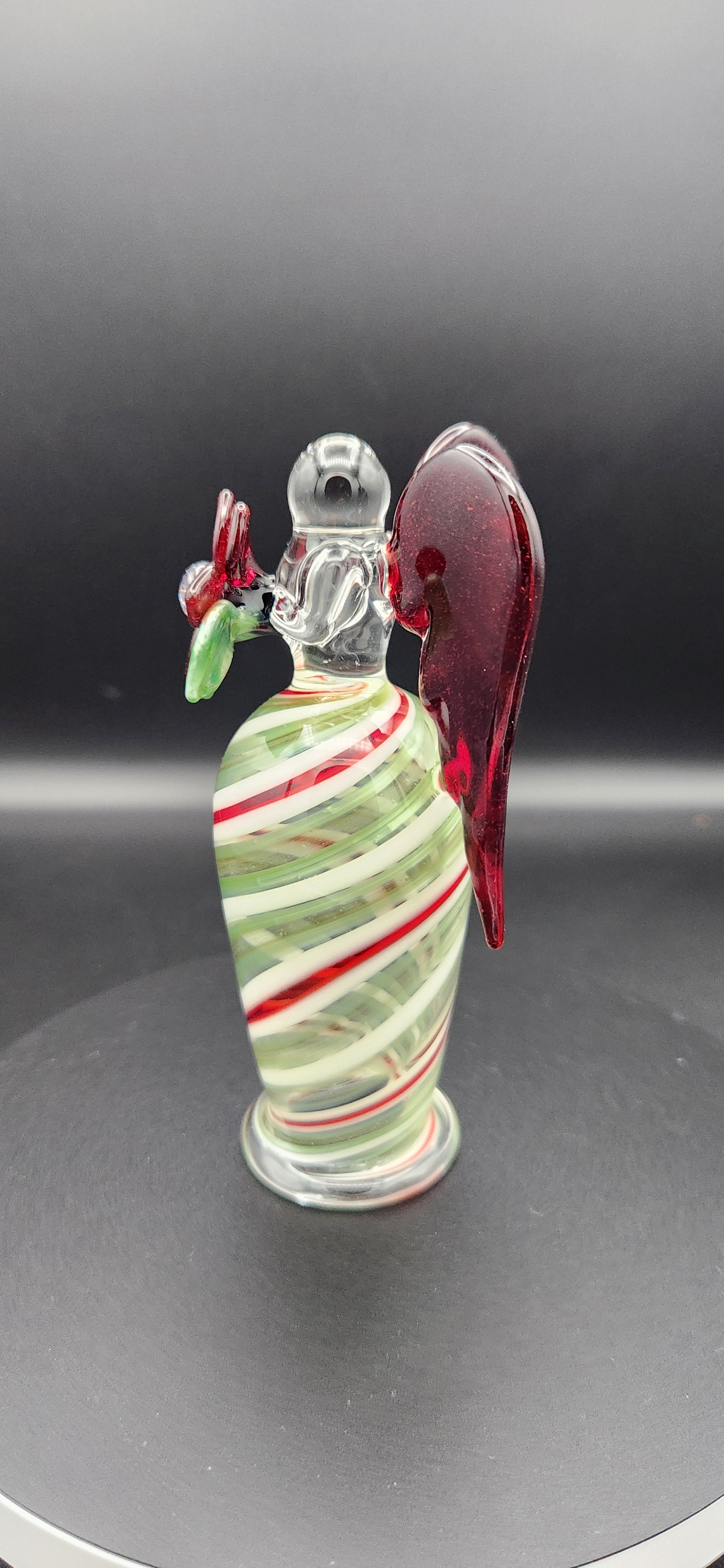 Candy Cane Angel - Handcrafted Glass Figurine with Red Heart Wings