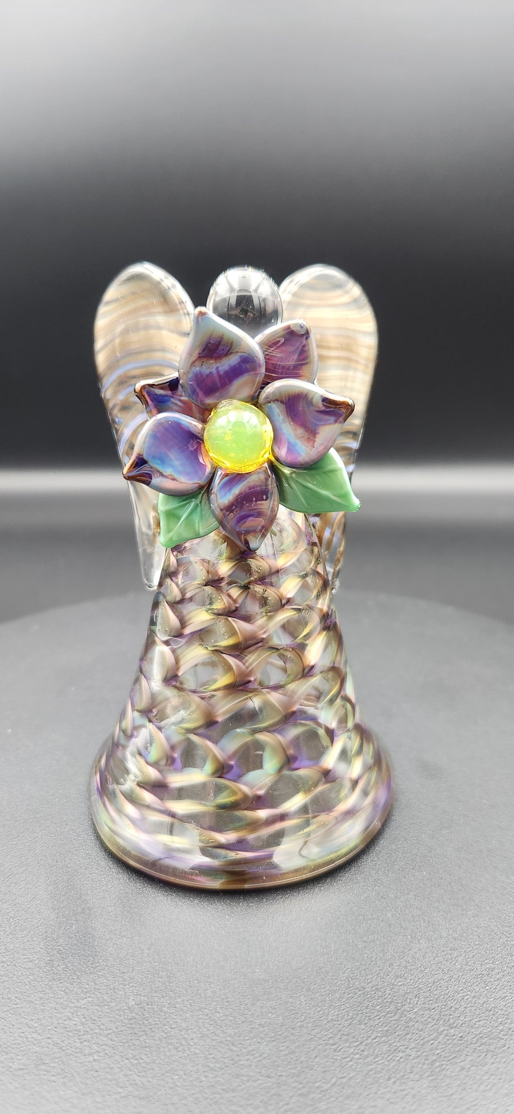 Handcrafted Glass Angel with Iridescent Flower