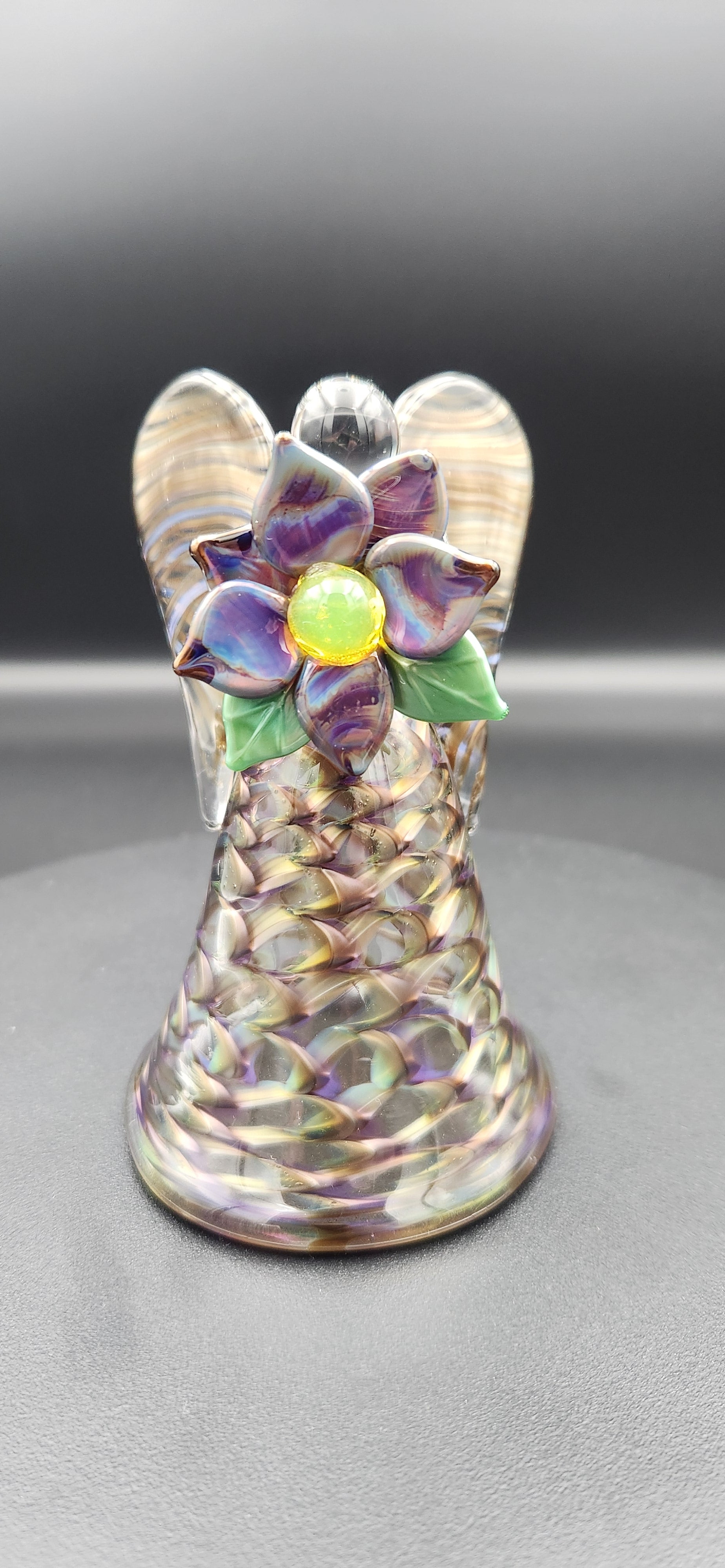 Handcrafted Glass Angel with Iridescent Flower