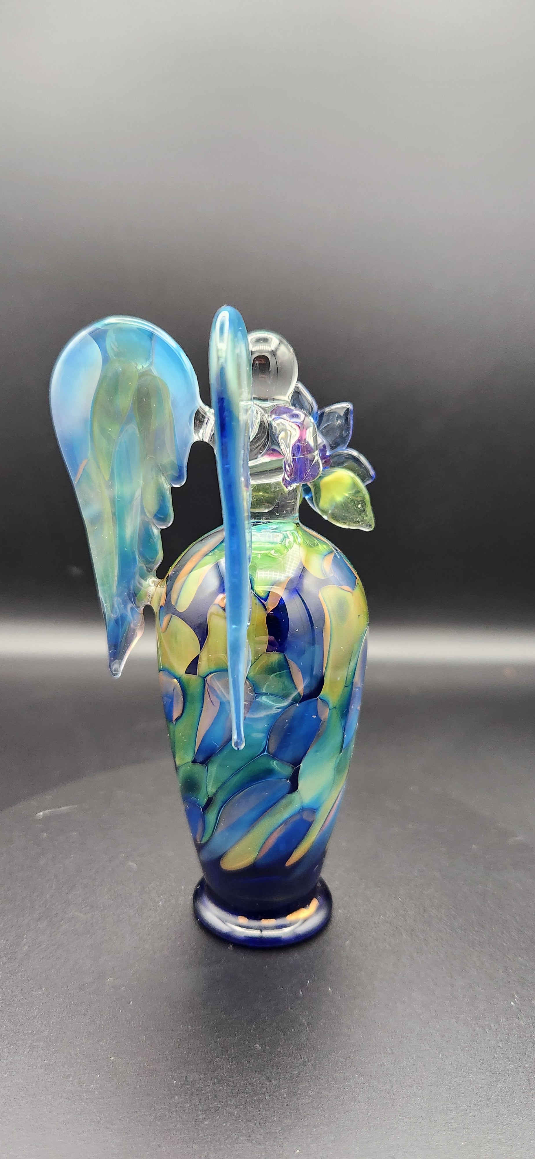 Gold & Silver Fumed Angel - Handcrafted Glass Figurine with Iridescent Wings