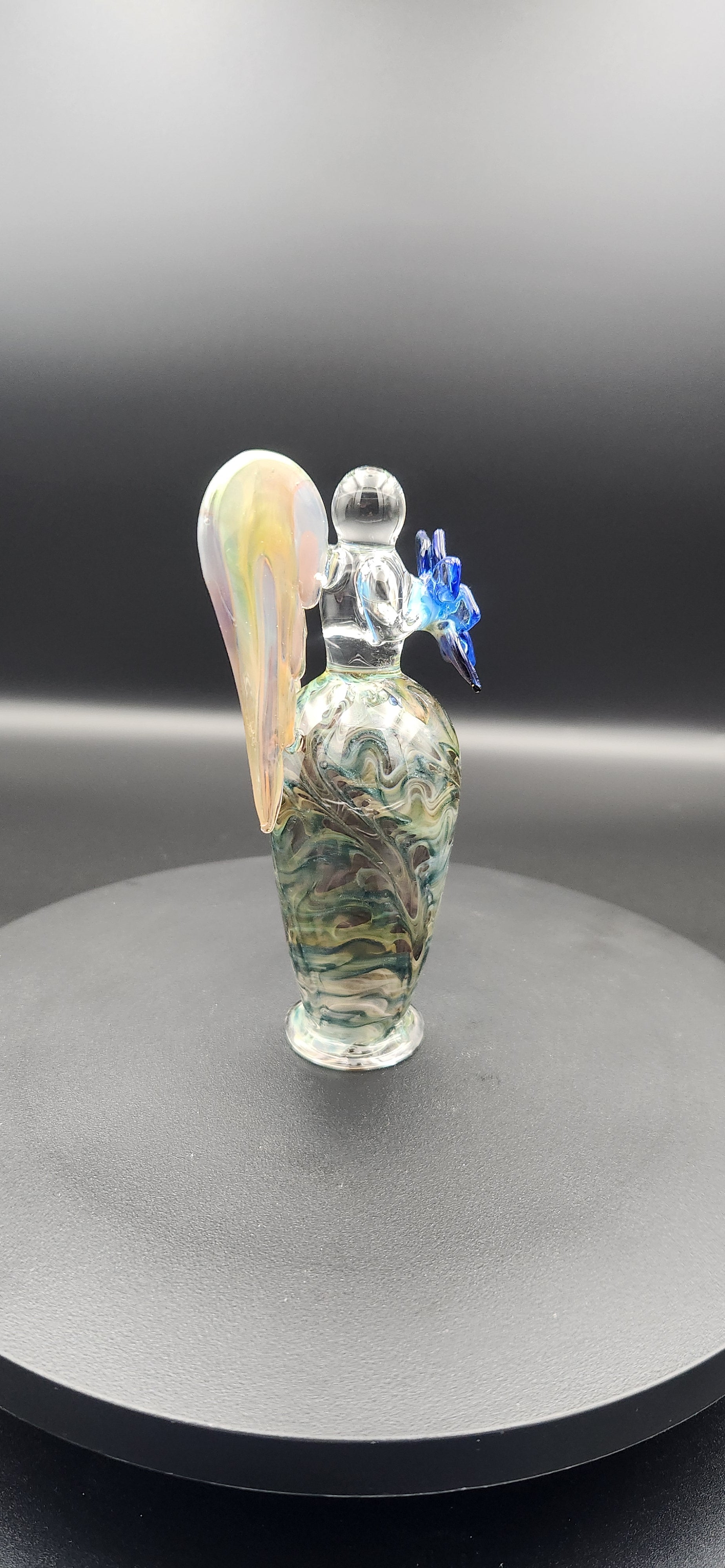 Iridescent Glass Angel Figurine with Floral Design - 5 Inch