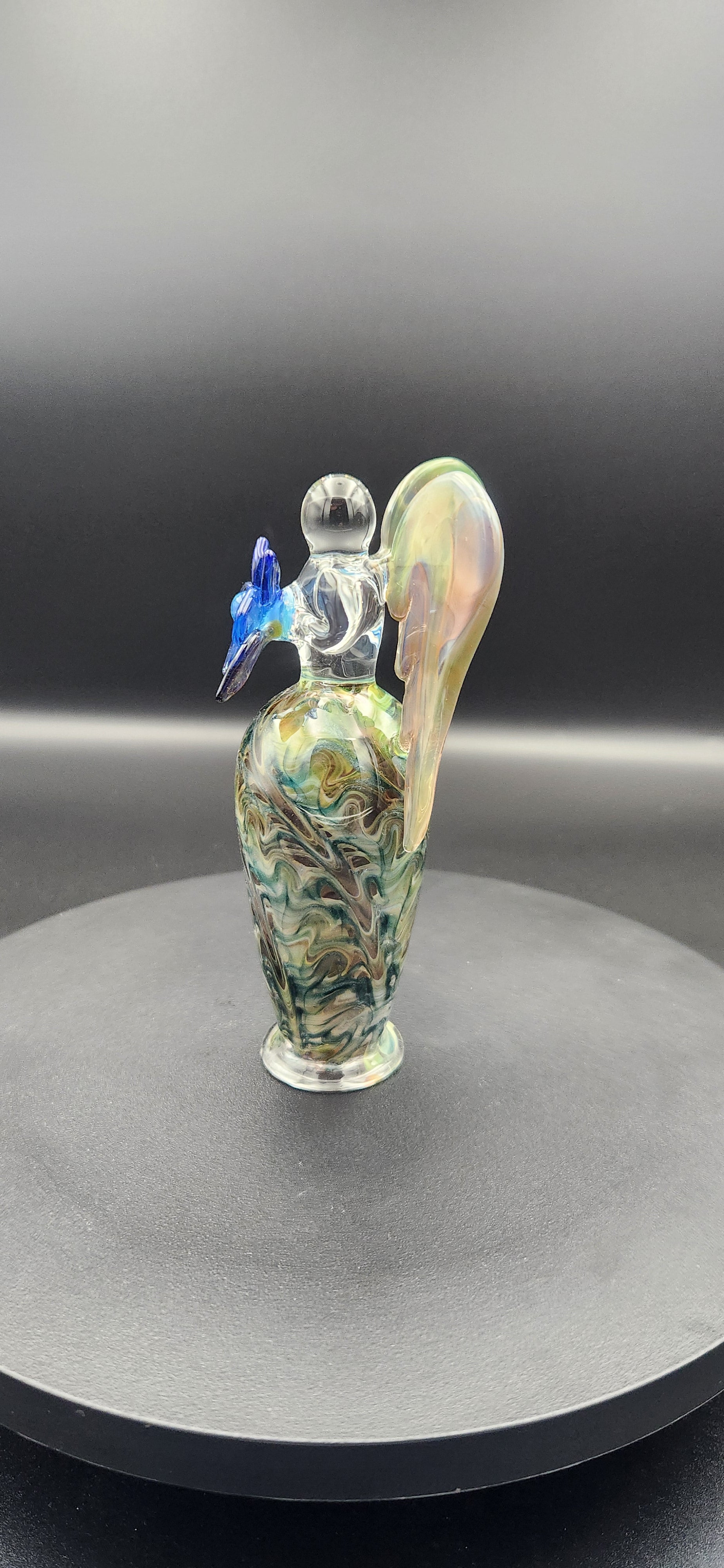 Iridescent Glass Angel Figurine with Floral Design - 5 Inch