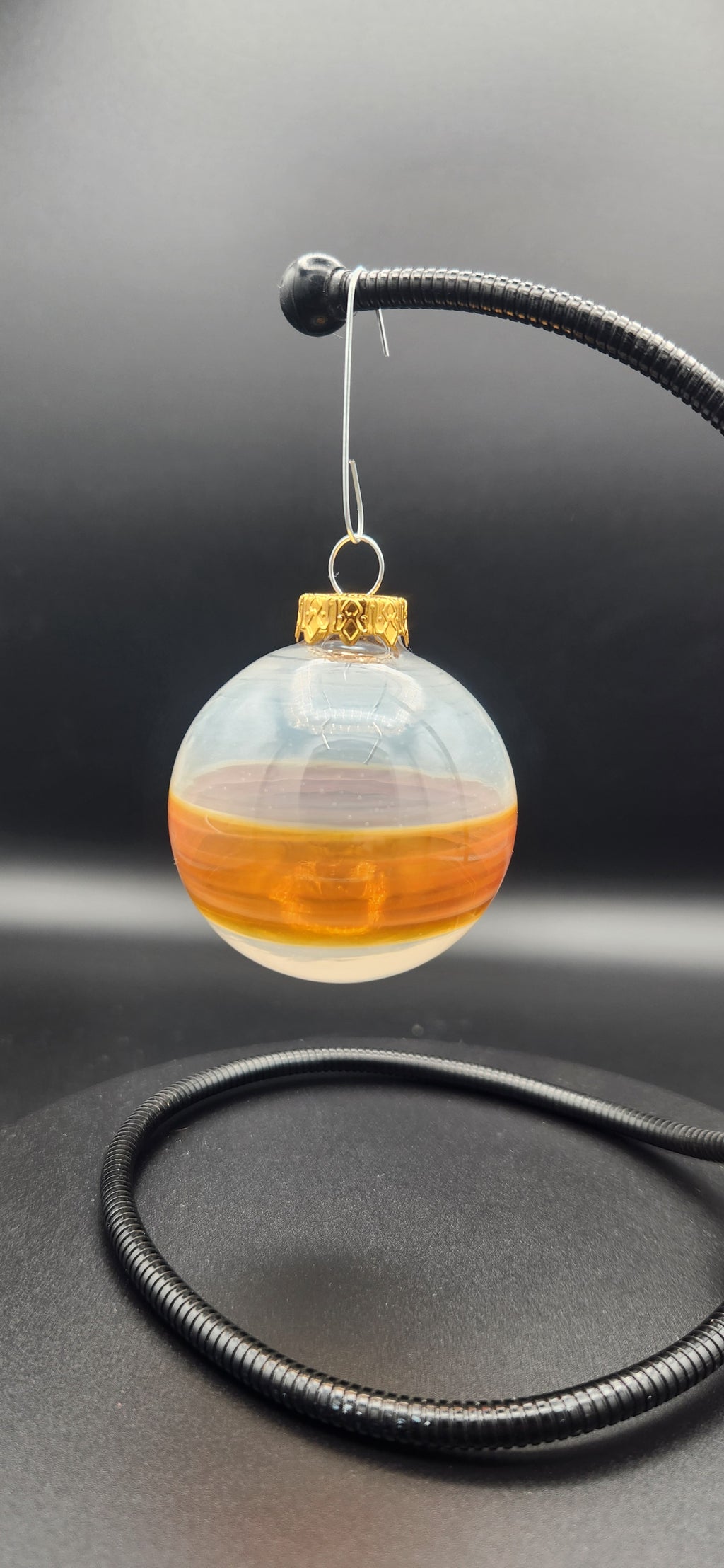 Handcrafted Glass Ornament - Amber & White