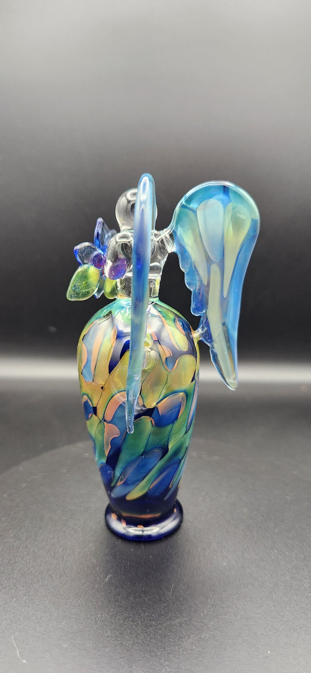 Gold & Silver Fumed Angel - Handcrafted Glass Figurine with Iridescent Wings