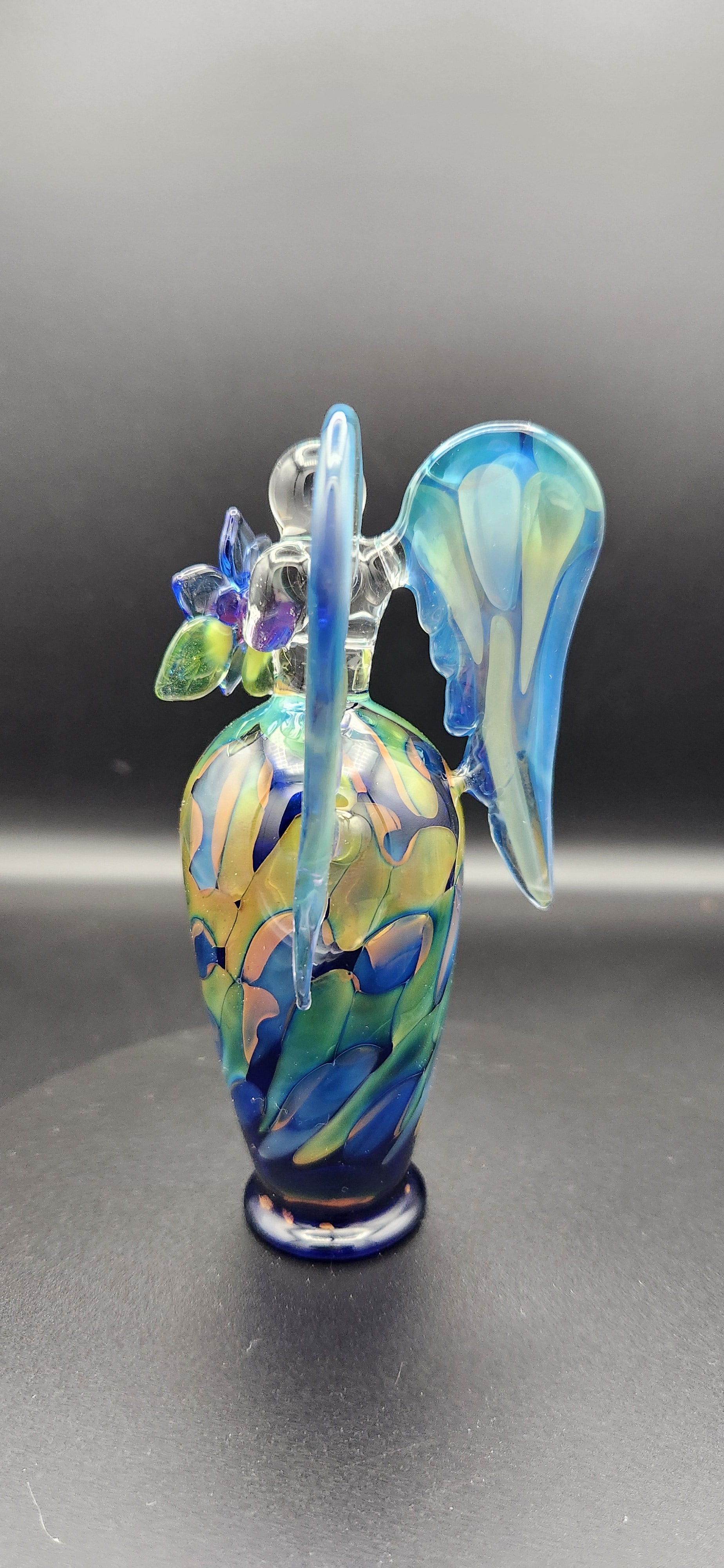 Gold & Silver Fumed Angel - Handcrafted Glass Figurine with Iridescent Wings