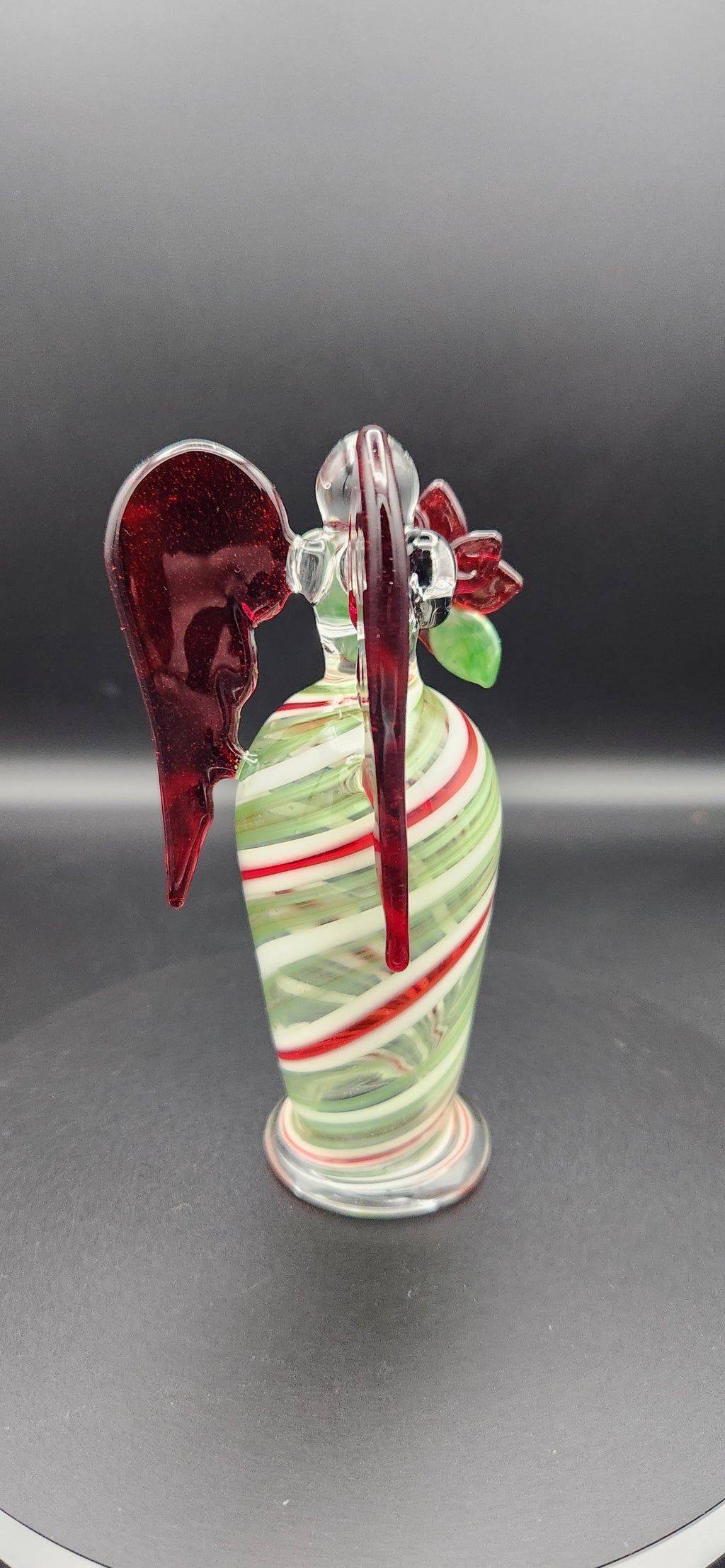 Candy Cane Angel - Handcrafted Glass Figurine with Red Heart Wings