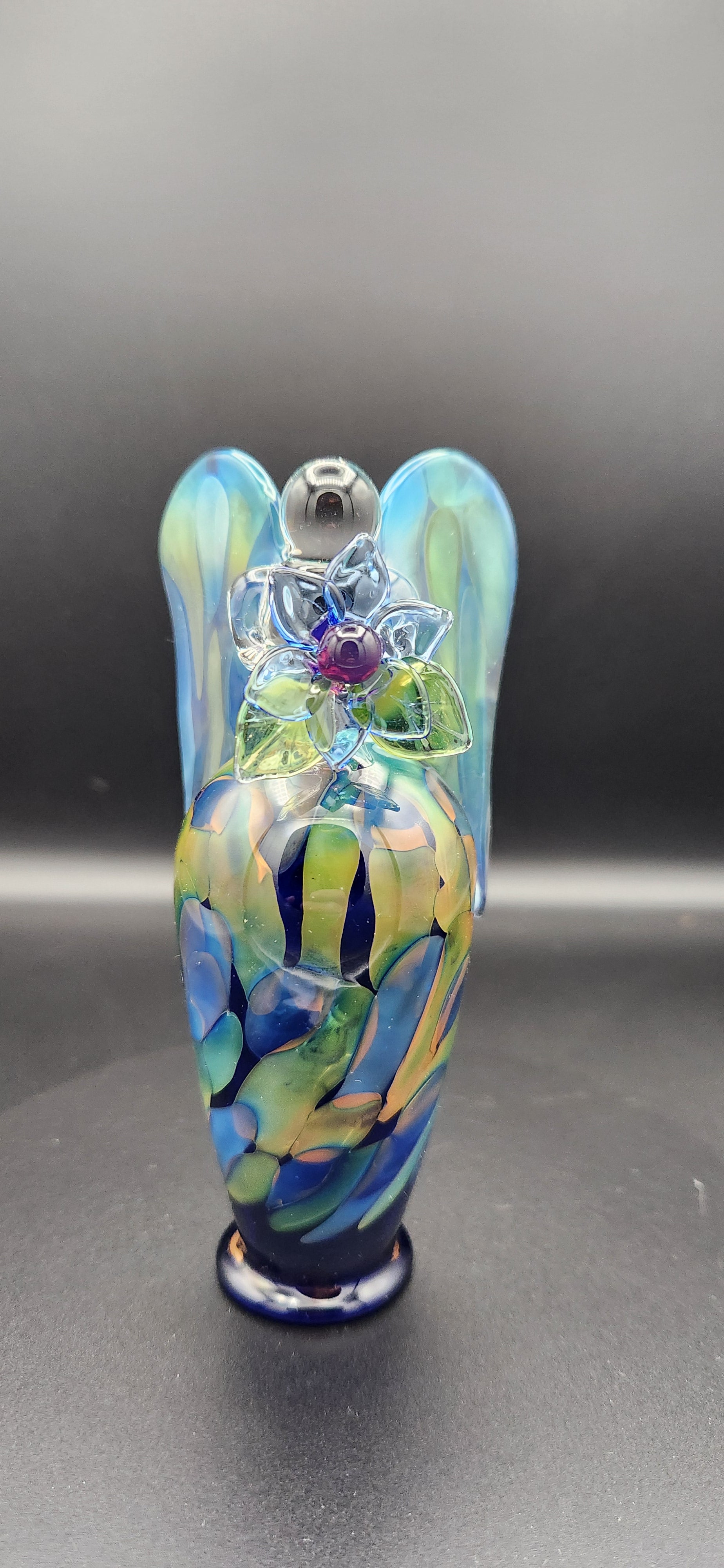 Gold & Silver Fumed Angel - Handcrafted Glass Figurine with Iridescent Wings