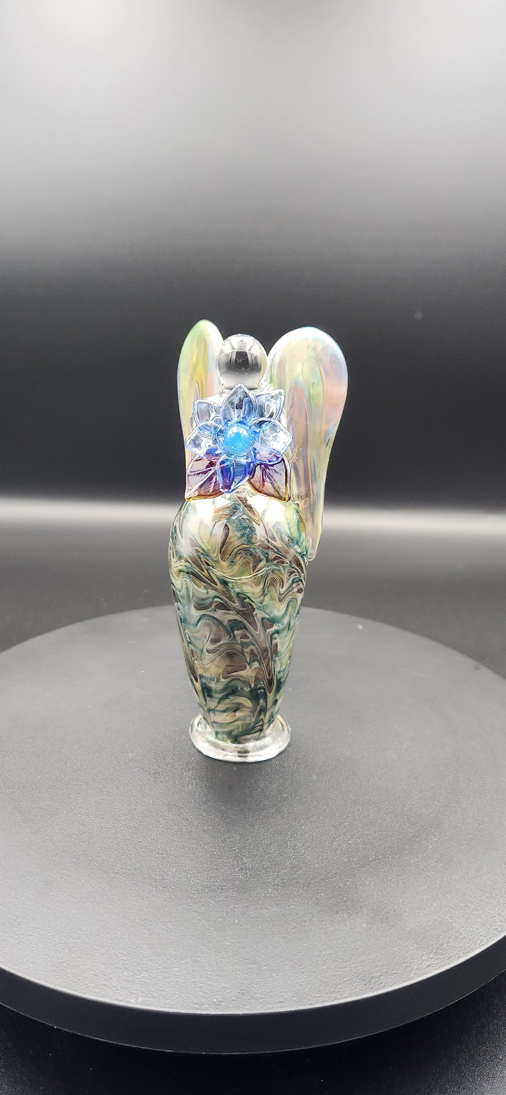 Iridescent Glass Angel Figurine with Floral Design - 5 Inch