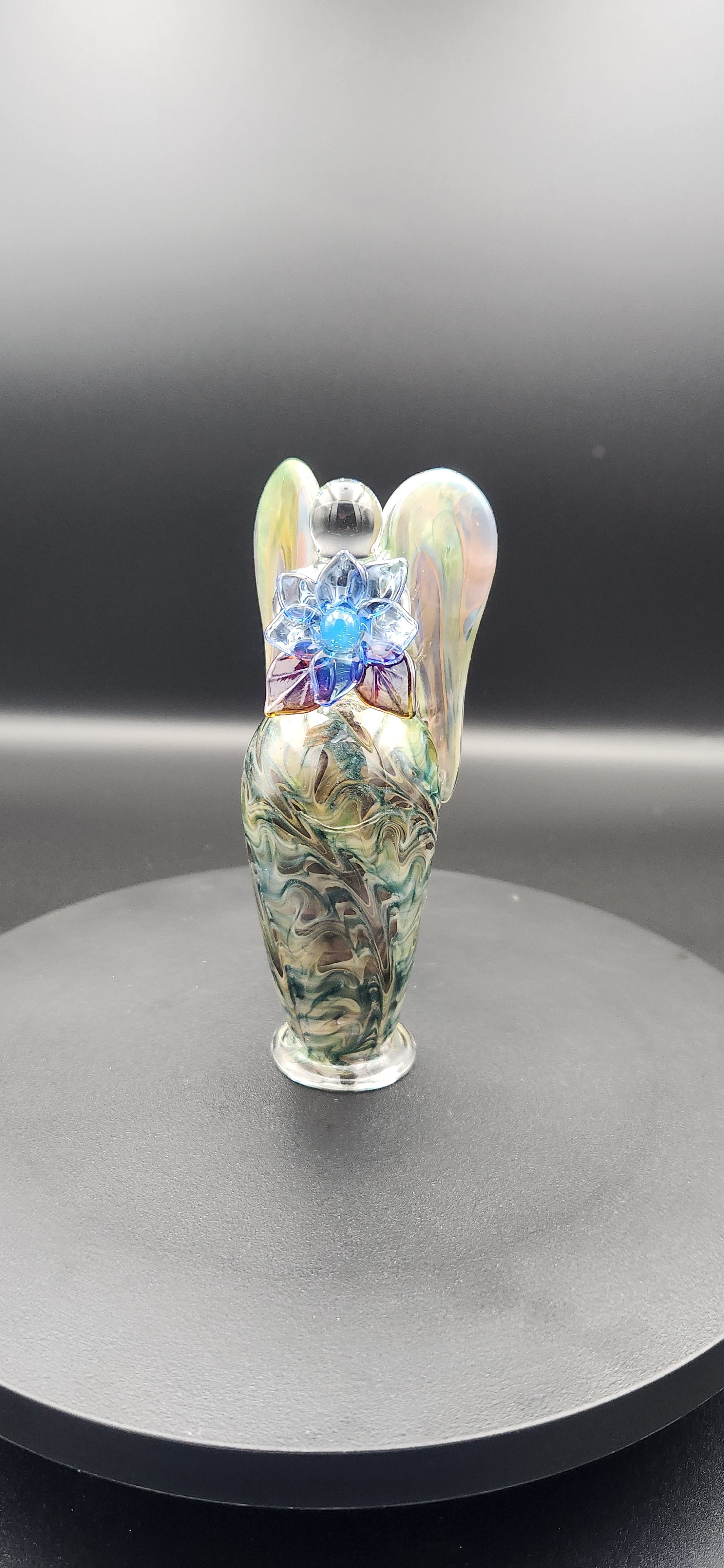 Iridescent Glass Angel Figurine with Floral Design - 5 Inch