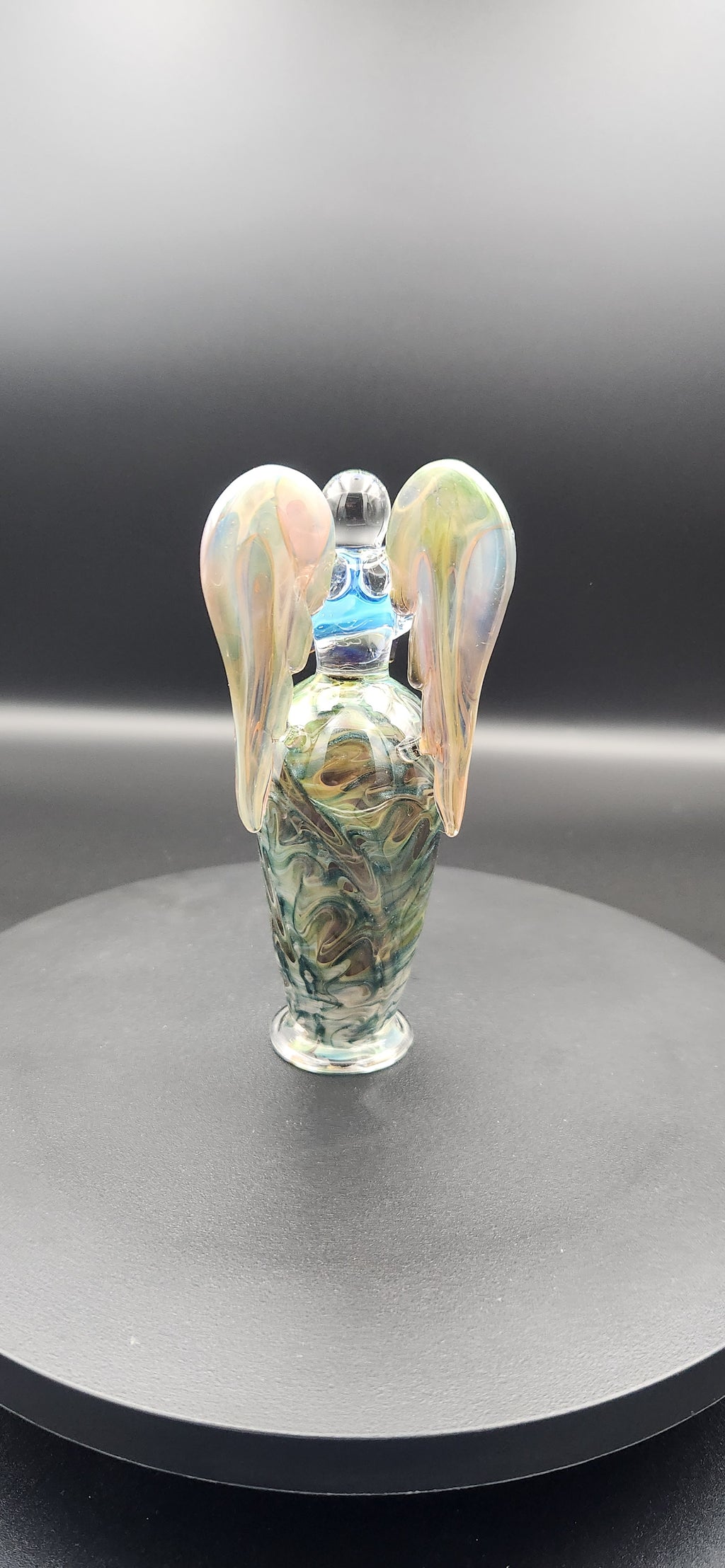 Iridescent Glass Angel Figurine with Floral Design - 5 Inch