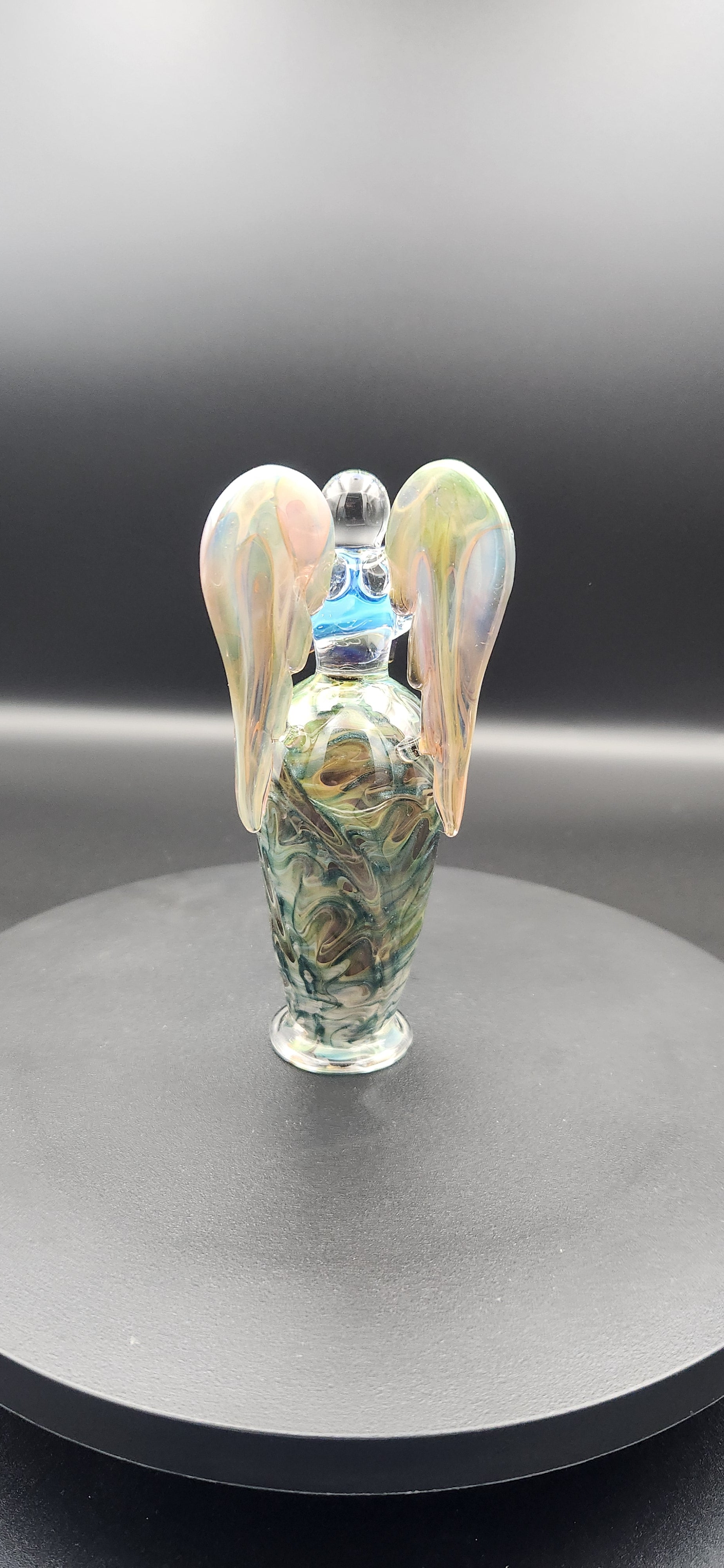 Iridescent Glass Angel Figurine with Floral Design - 5 Inch