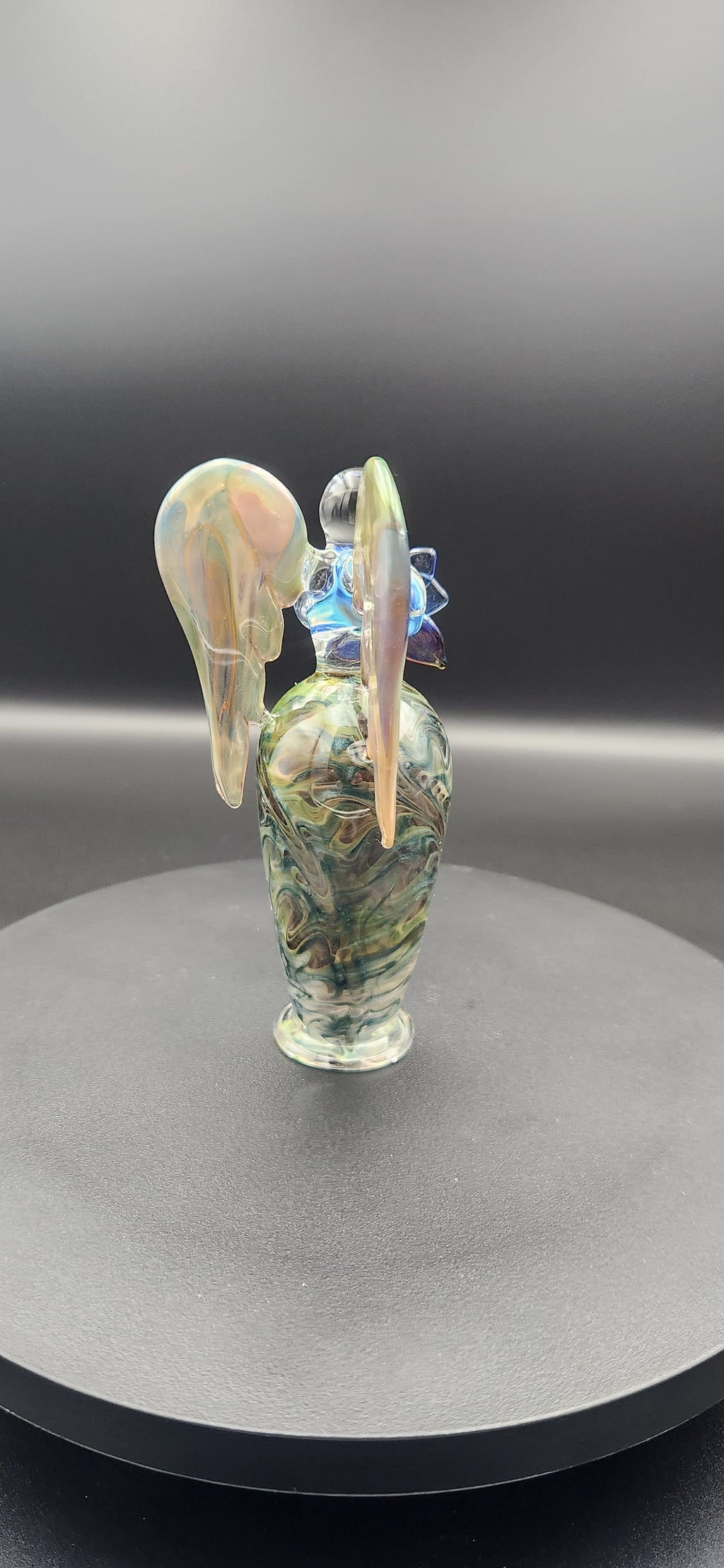 Iridescent Glass Angel Figurine with Floral Design - 5 Inch