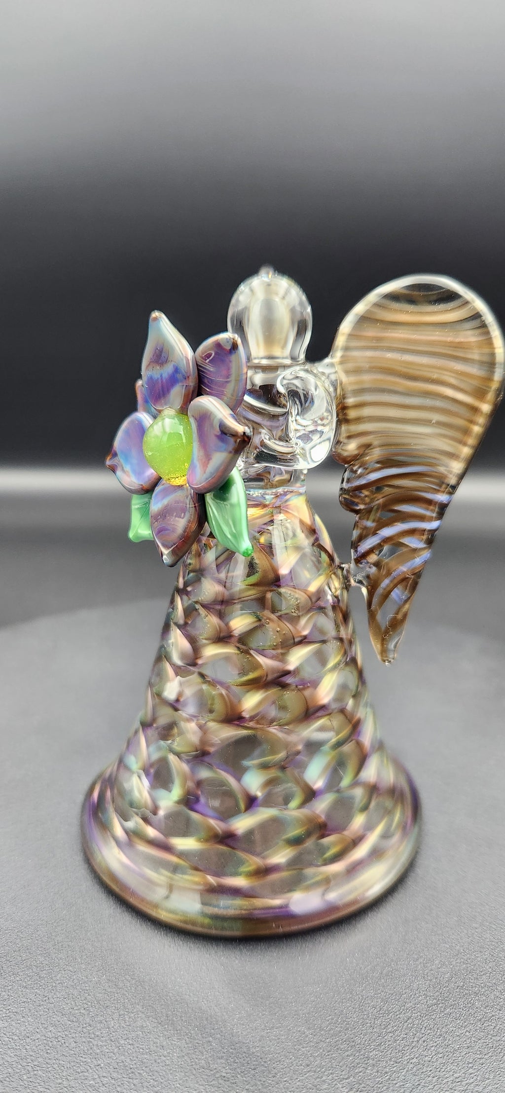 Handcrafted Glass Angel with Iridescent Flower
