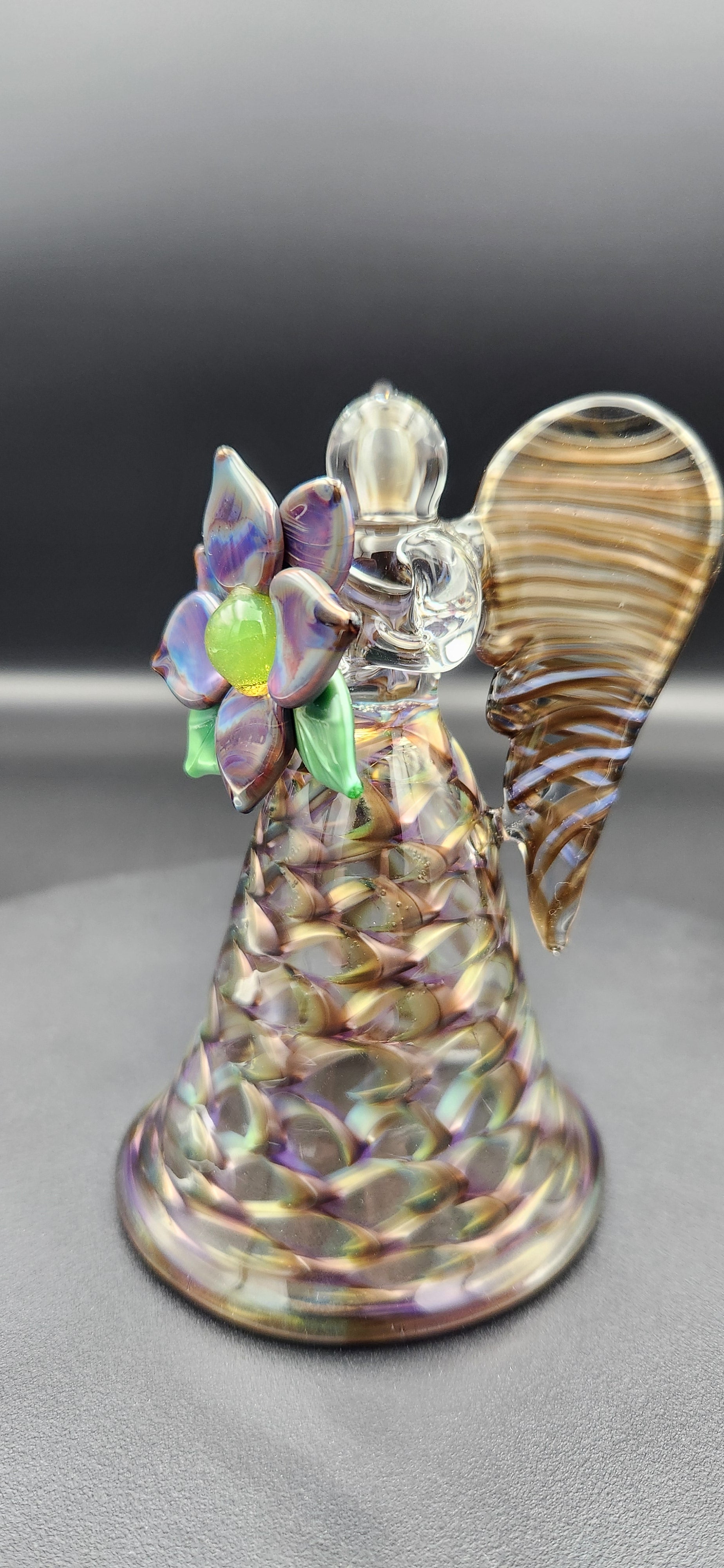 Handcrafted Glass Angel with Iridescent Flower