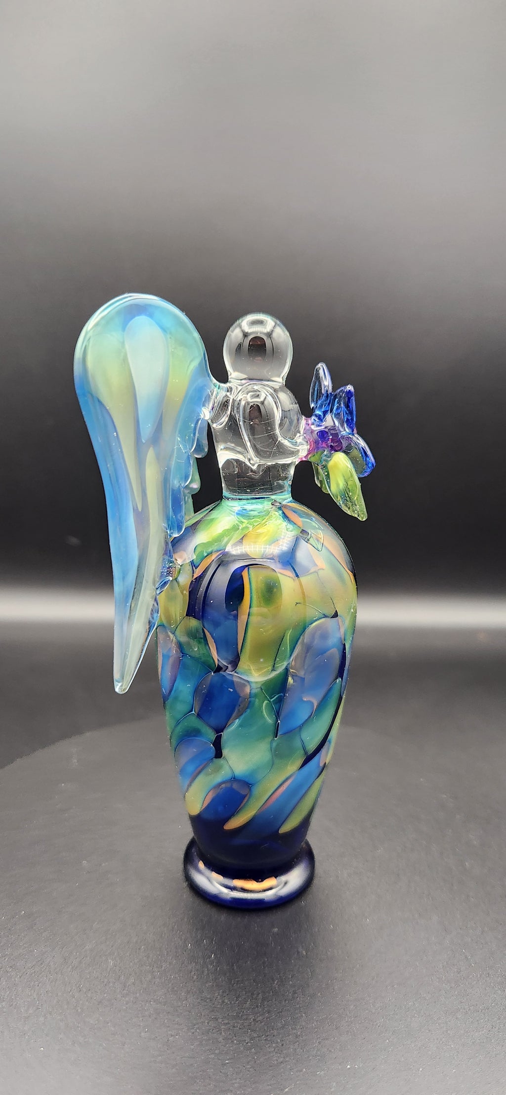 Gold & Silver Fumed Angel - Handcrafted Glass Figurine with Iridescent Wings