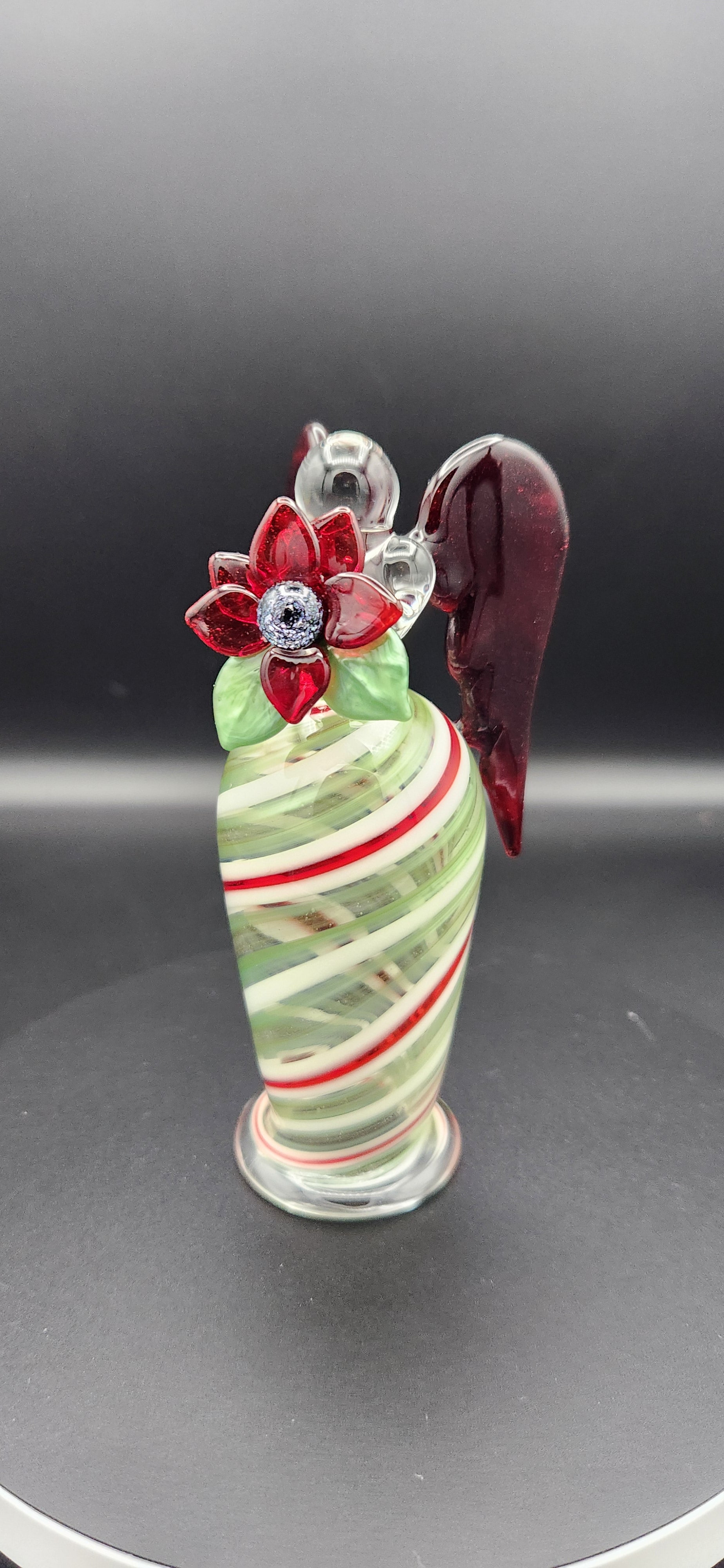 Candy Cane Angel - Handcrafted Glass Figurine with Red Heart Wings