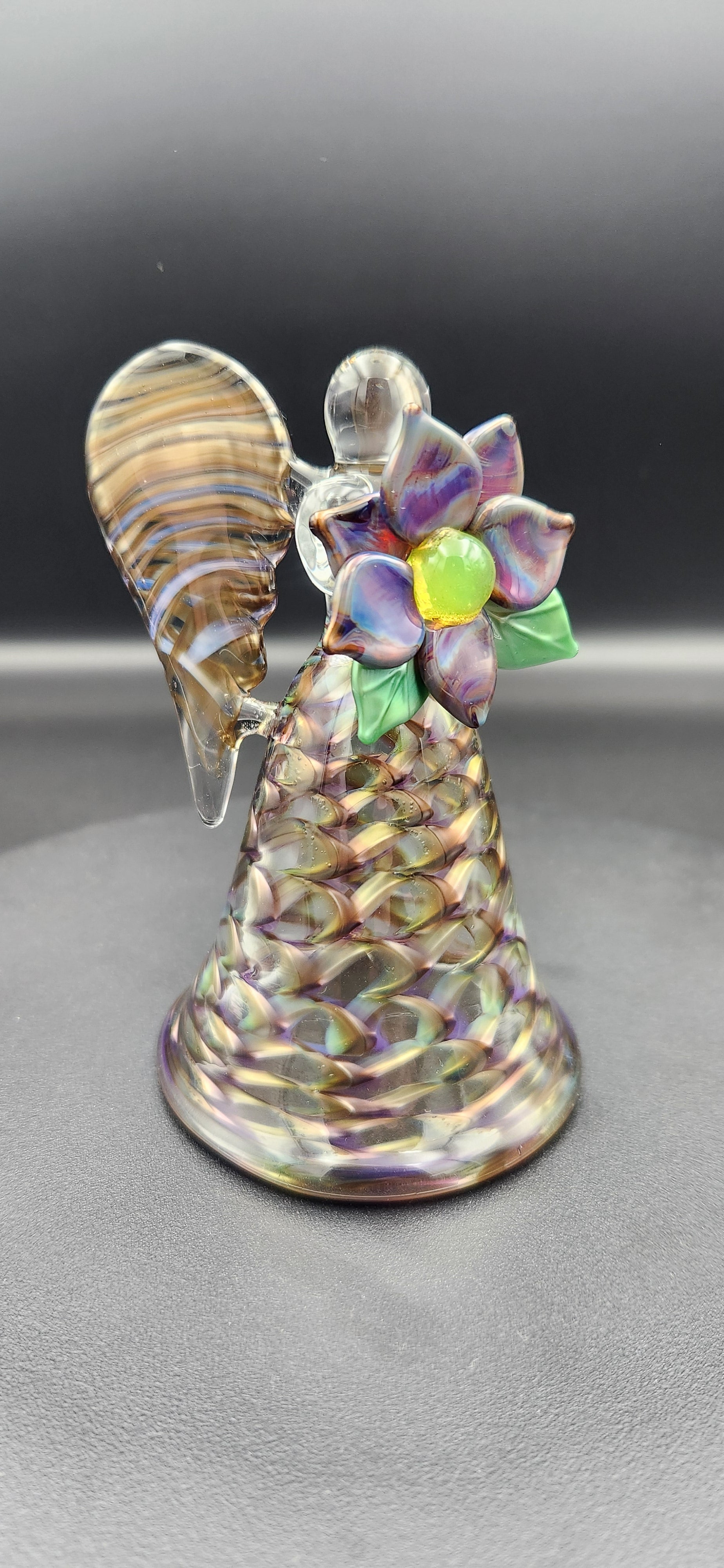 Handcrafted Glass Angel with Iridescent Flower