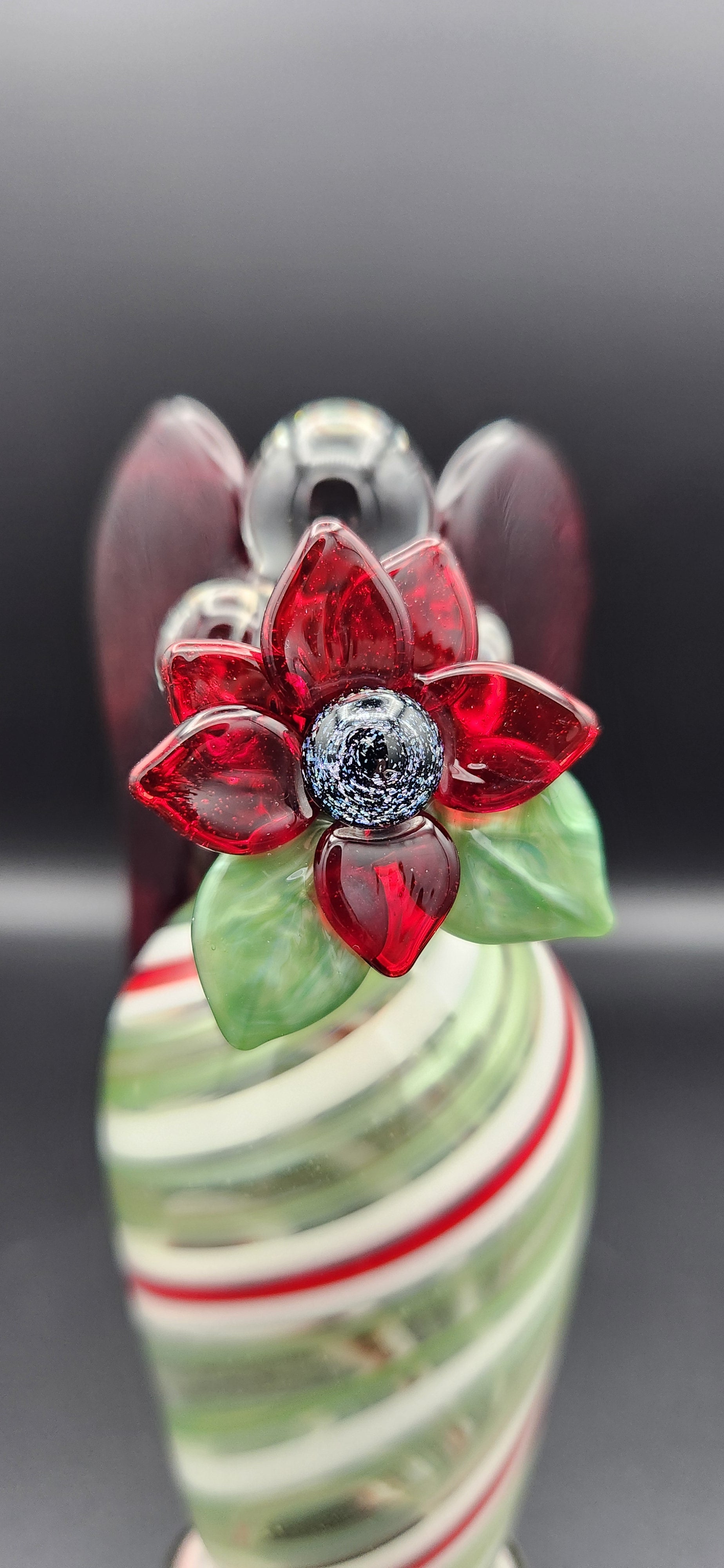 Candy Cane Angel - Handcrafted Glass Figurine with Red Heart Wings