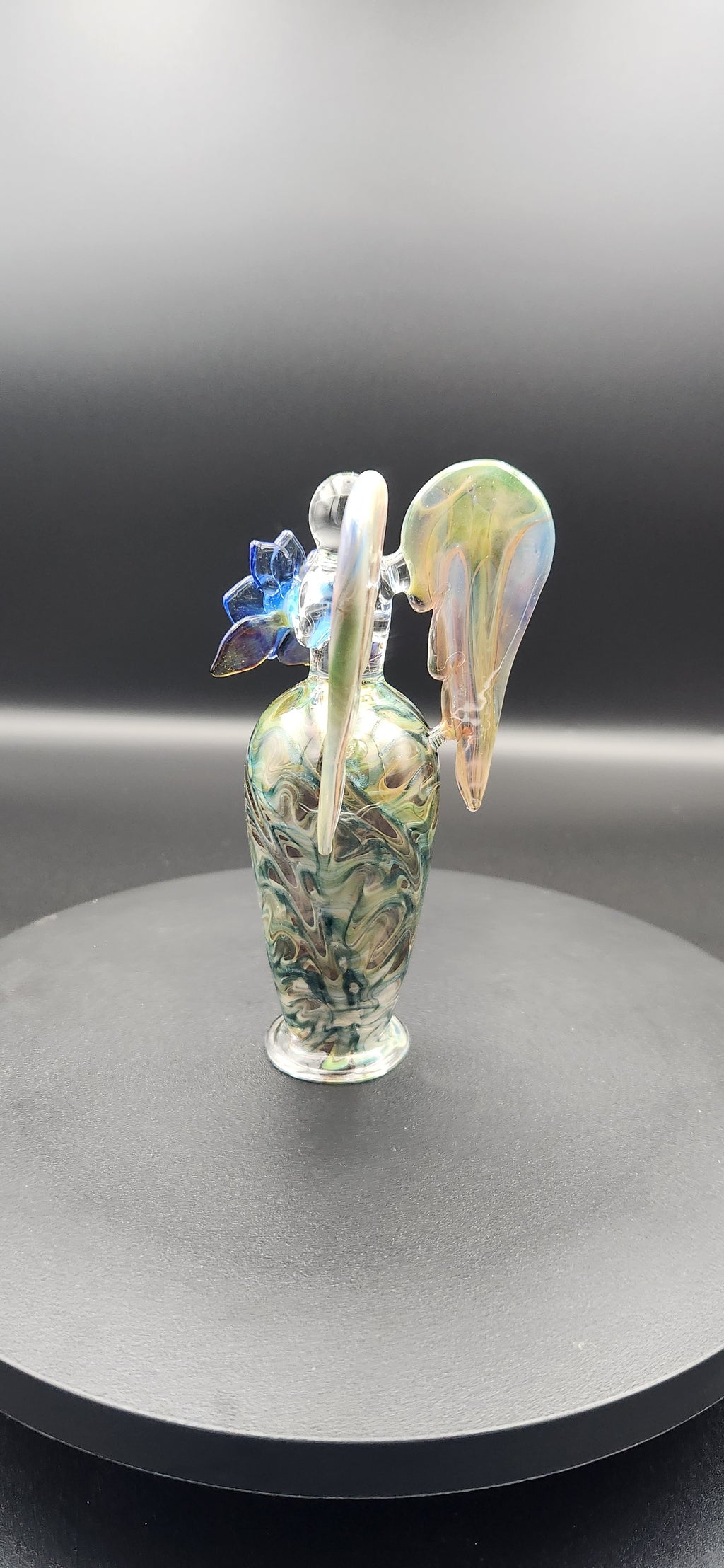 Iridescent Glass Angel Figurine with Floral Design - 5 Inch