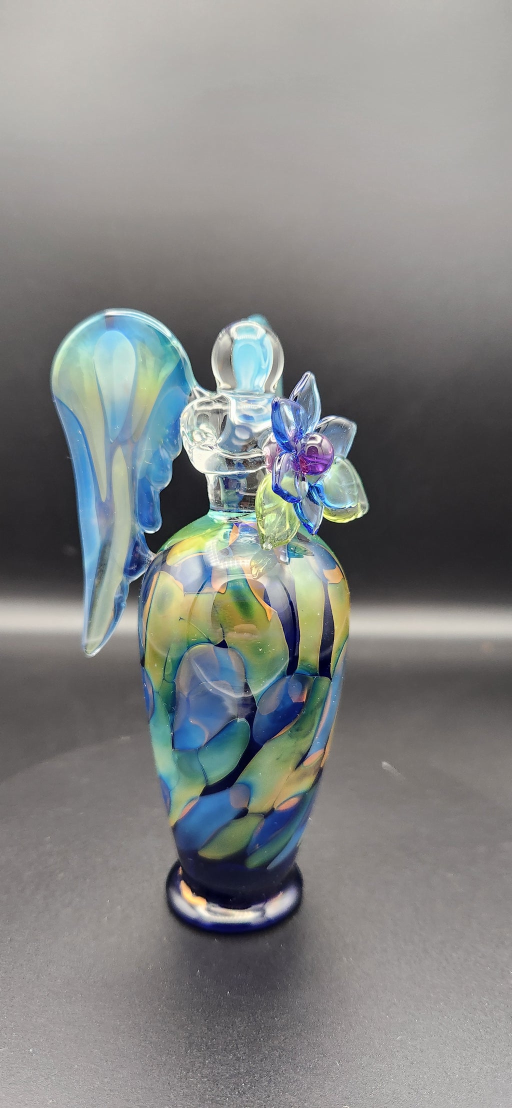 Gold & Silver Fumed Angel - Handcrafted Glass Figurine with Iridescent Wings