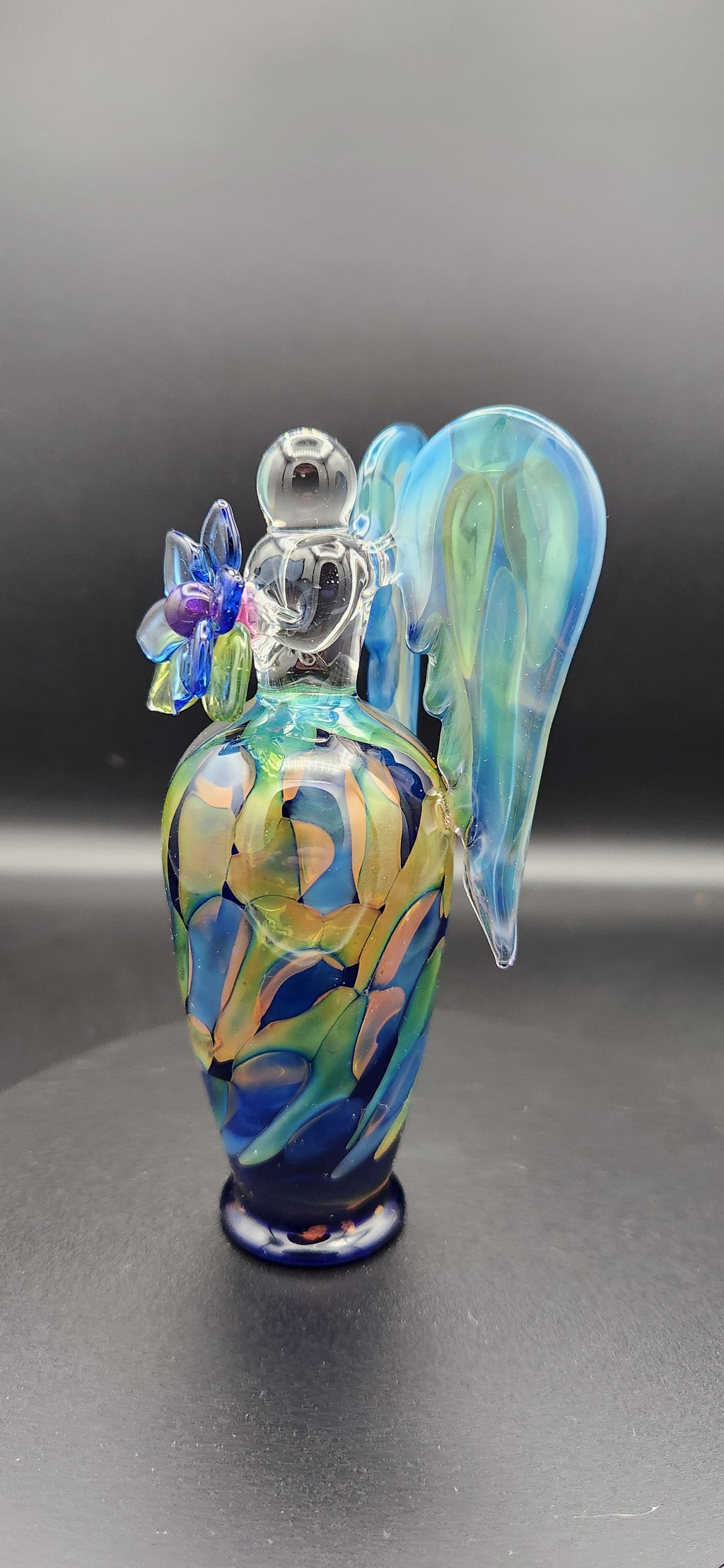 Gold & Silver Fumed Angel - Handcrafted Glass Figurine with Iridescent Wings