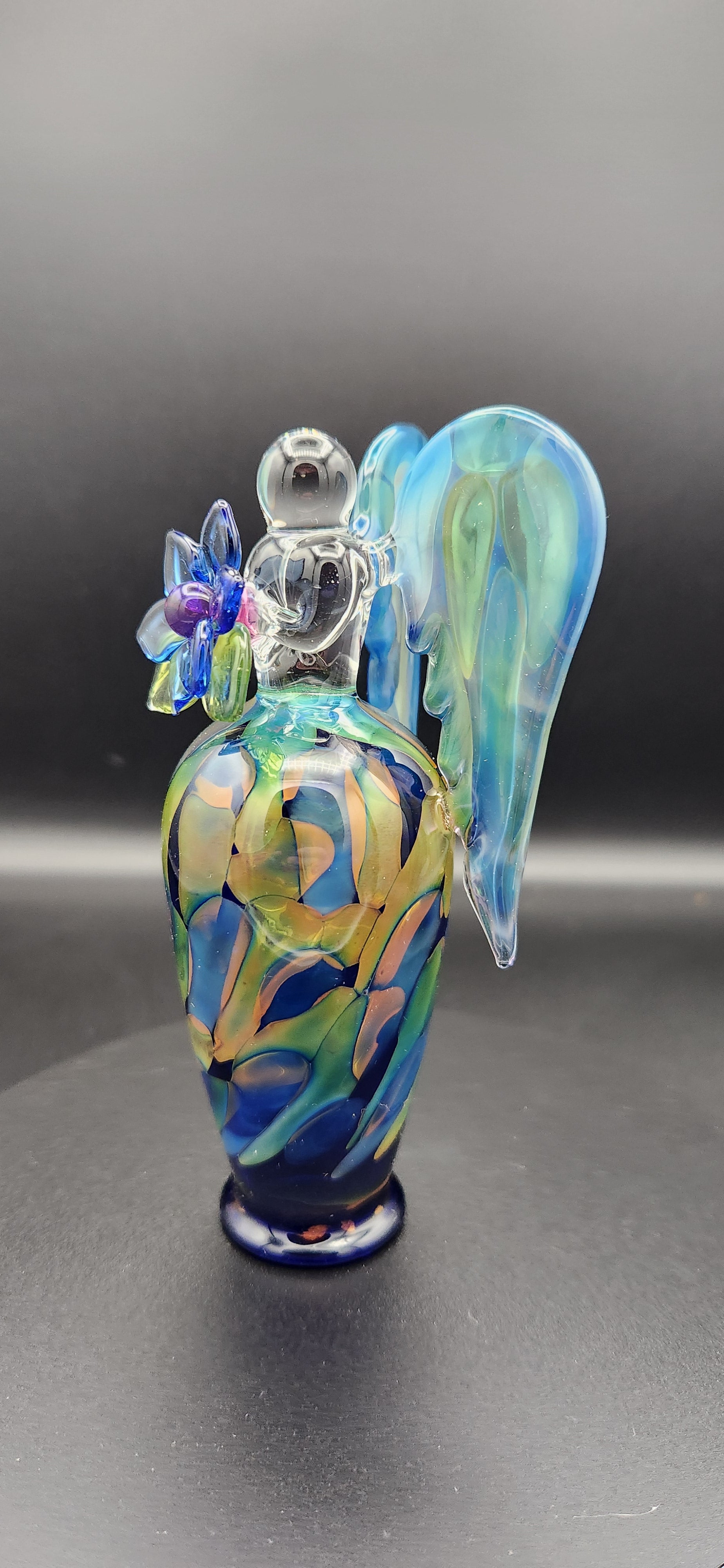 Gold & Silver Fumed Angel - Handcrafted Glass Figurine with Iridescent Wings