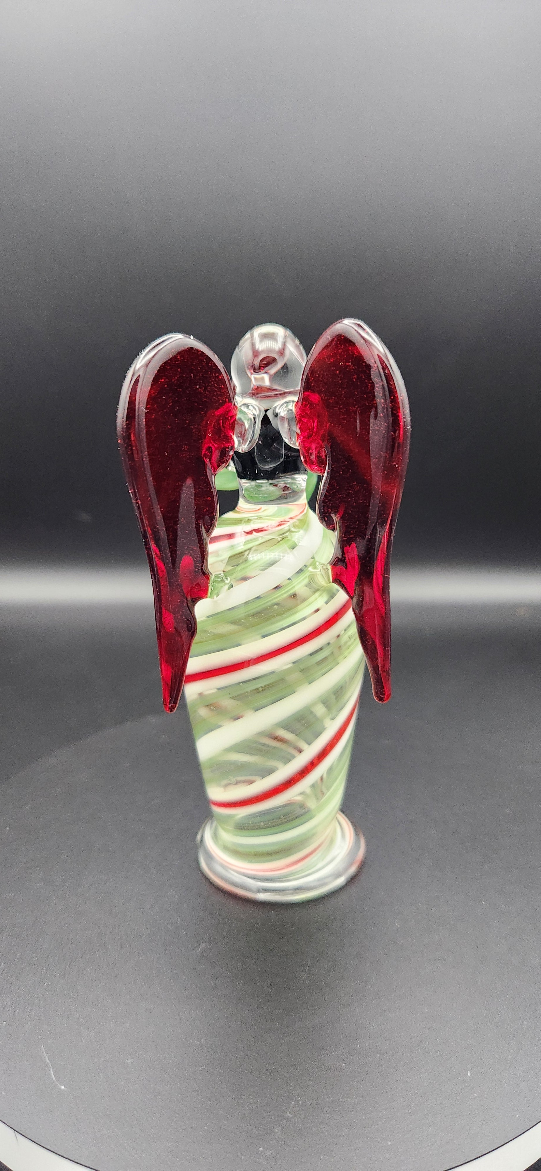 Candy Cane Angel - Handcrafted Glass Figurine with Red Heart Wings
