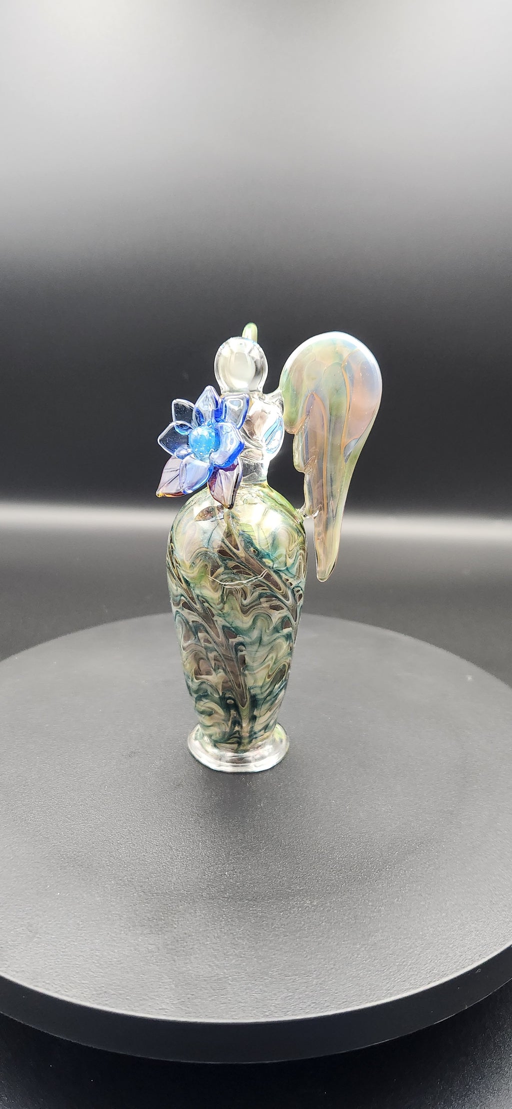 Iridescent Glass Angel Figurine with Floral Design - 5 Inch