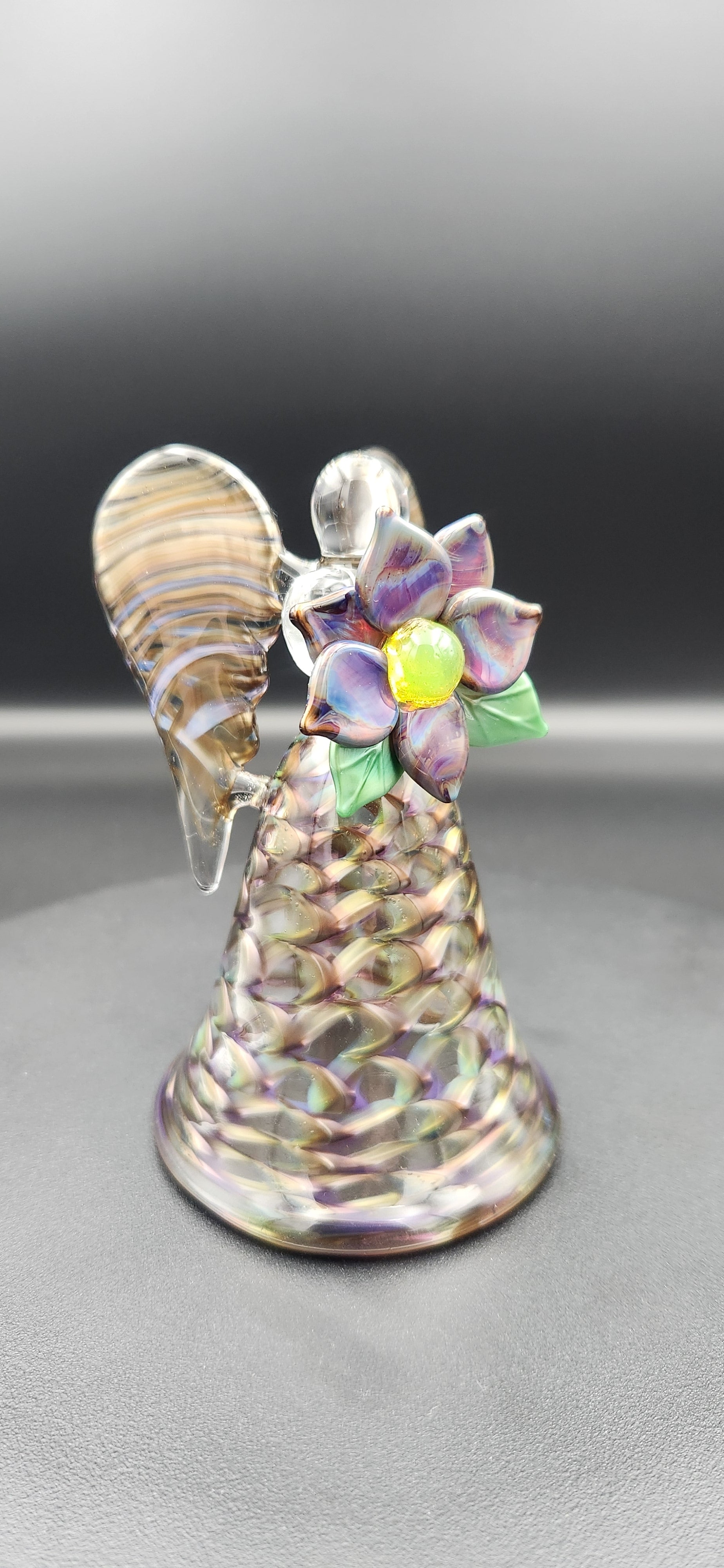 Handcrafted Glass Angel with Iridescent Flower